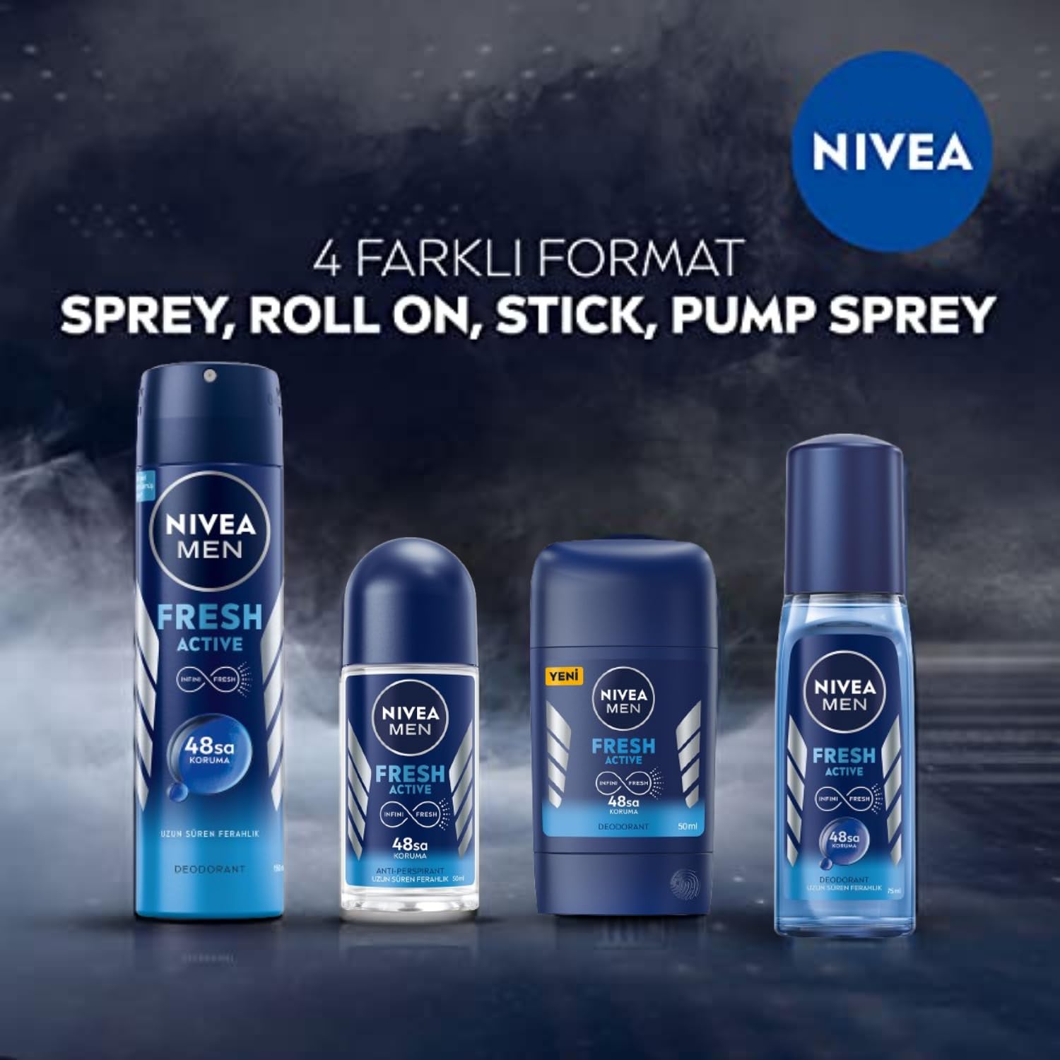 NIVEA Men Erkek Sprey Deodorant Fresh Active 150ml, Ter ve Ter Kokusuna Karşı 48 Saat Deodorant Koruması ve Roll On Deodorant Fresh Active 50 ml, Ter ve Ter Kokusuna Karşı 48 Saat Deodorant Koruması
