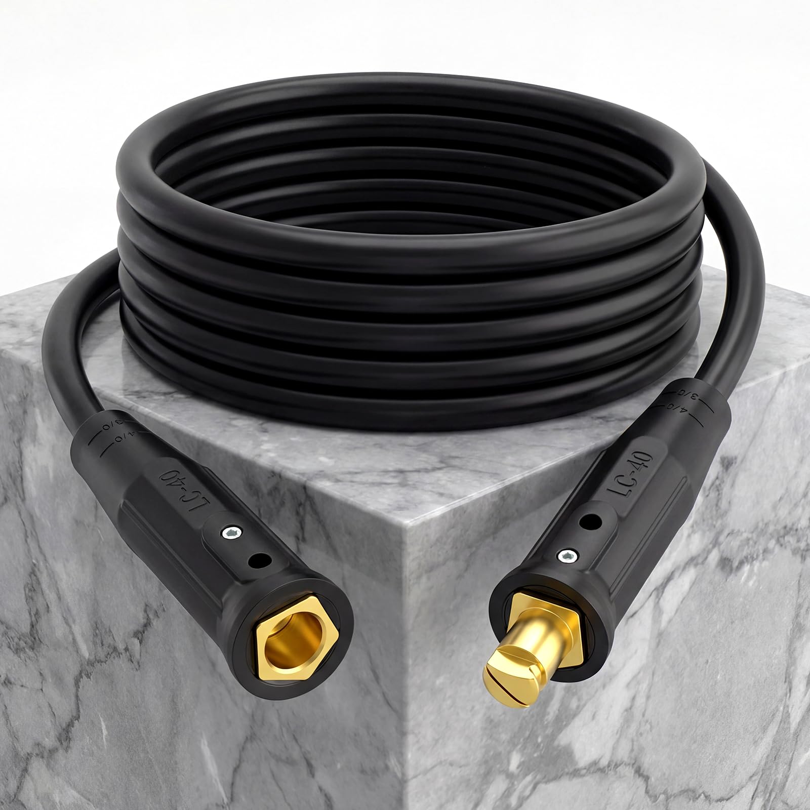 MEANLIN 2 juegos de cables de soldadura LC-40, conectores de cable de soldadura, 1/0 y 2/0 (50-70 mm²), capacidad de tamaño de cable, clasificación máxima de 350 amperios, conectores de soldadura