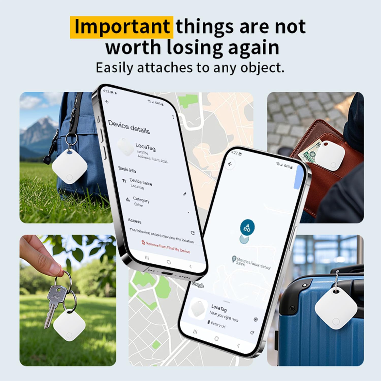Airtag Android,Smart Tracker Tag Localizzatore GPS per Android Funziona con Google Dov'è App Bluetooth Tracker Compatibile con Trova dispositivo (Solo Android) per Chiavi/Bagagli (Bianco, 1 Pack)