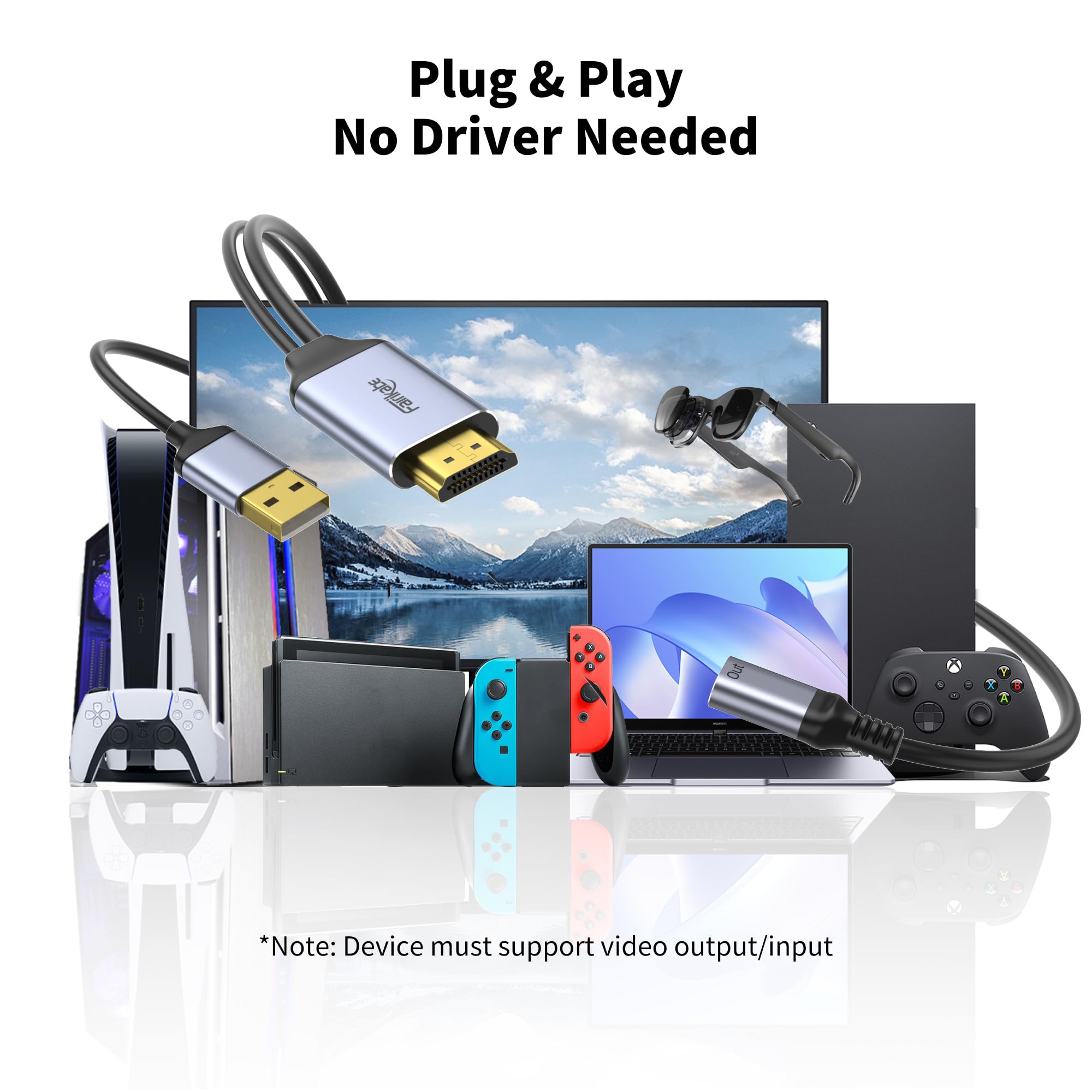 Adattatore da HDMI a USB-C Femmina 4K@60Hz – Convertitore da sorgente HDMI a monitor USB-C e occhiali AR – Compatibile con Viture, Xreal, RayNeo, Rokid – Per PS5, Xbox, Switch, Dock Steam Deck