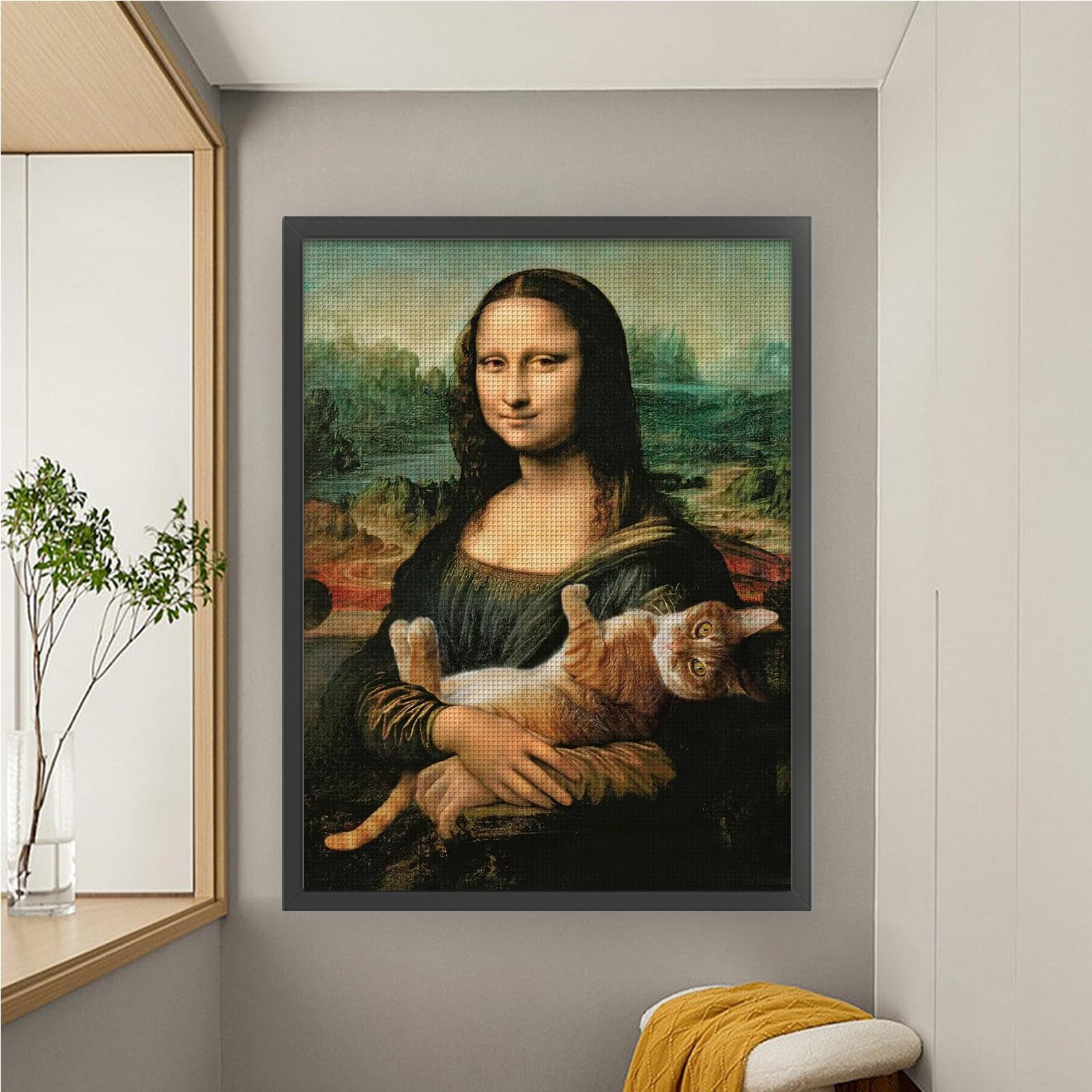 Kexpery Mona Lisa Cat zestaw do haftu krzyżykowego 14CT duży format 65x40cm dla początkujących DIY rzemiosło dekoracji