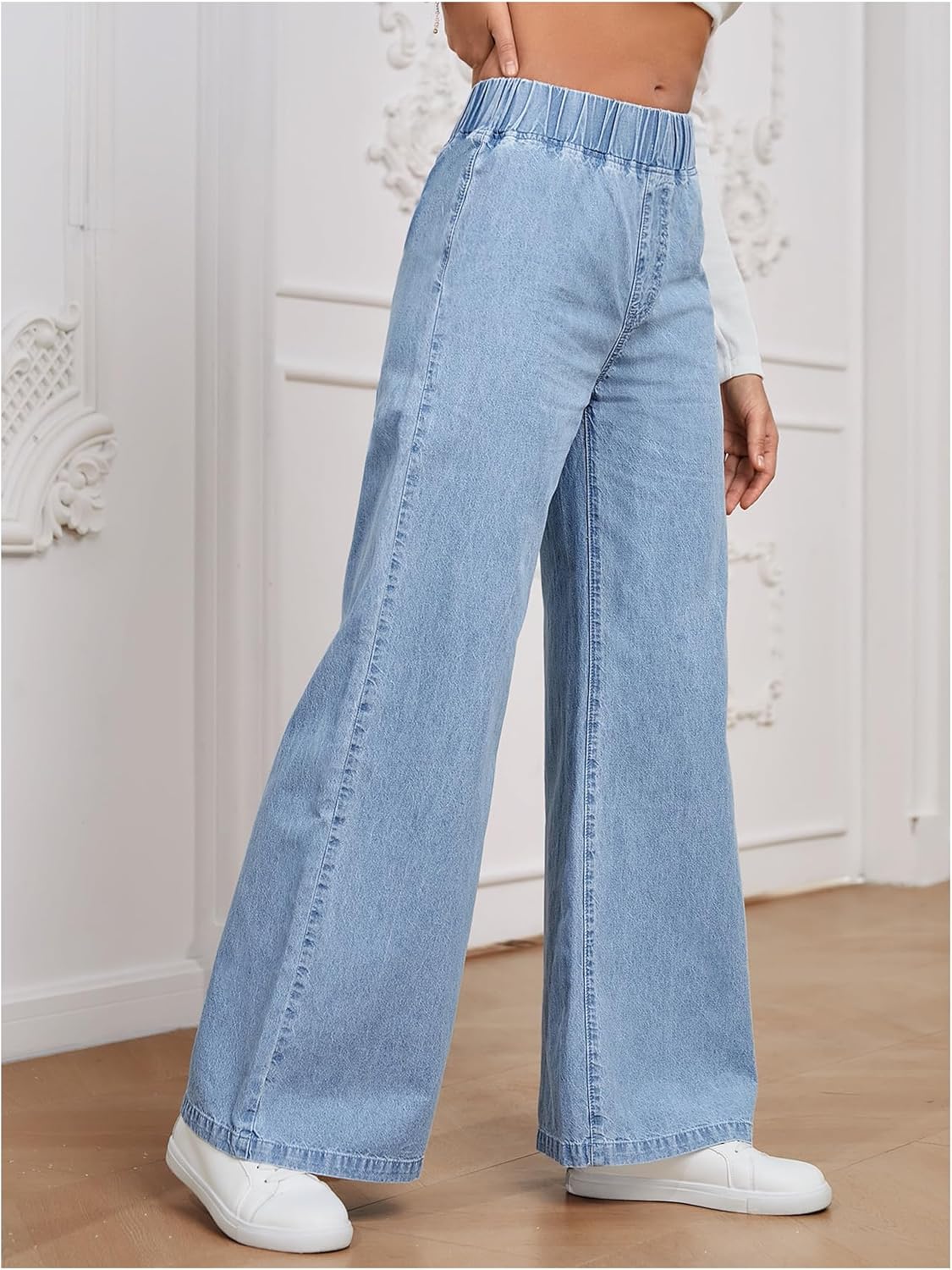 GORGLITTER Women's Wide Leg Jeans High Wasited Elastic Waist Baggy Denim Pants - Image 4
