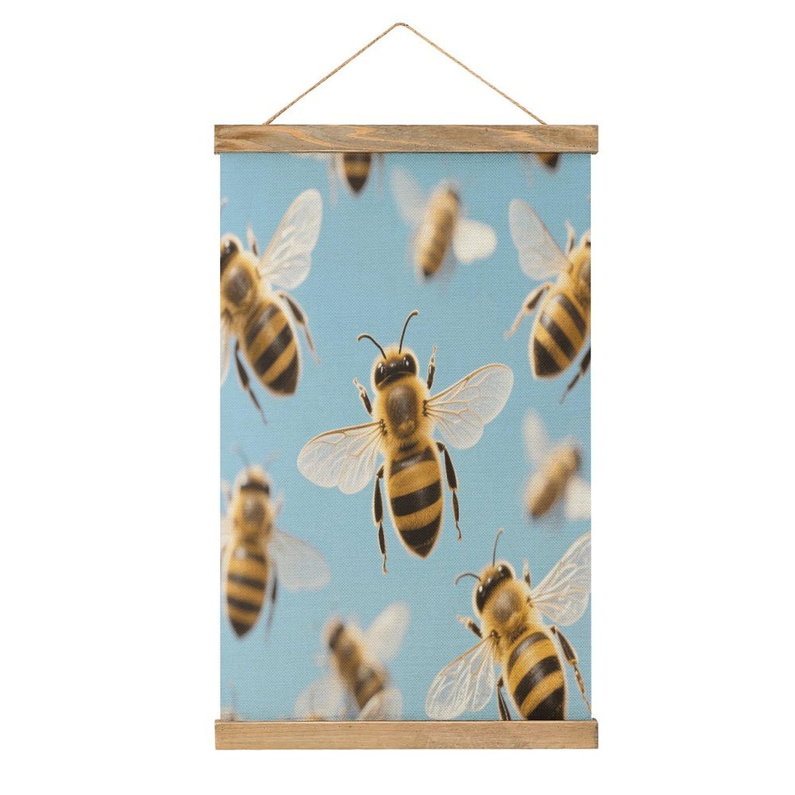 VstaDank Bee Pattern Linen Hanging Painting Vintage Canvas Wall Art Poster Reading Nook Corner Decor Retro Wall Decor Prints for Library Reading Room Home 13.2 X 20.47 Inch