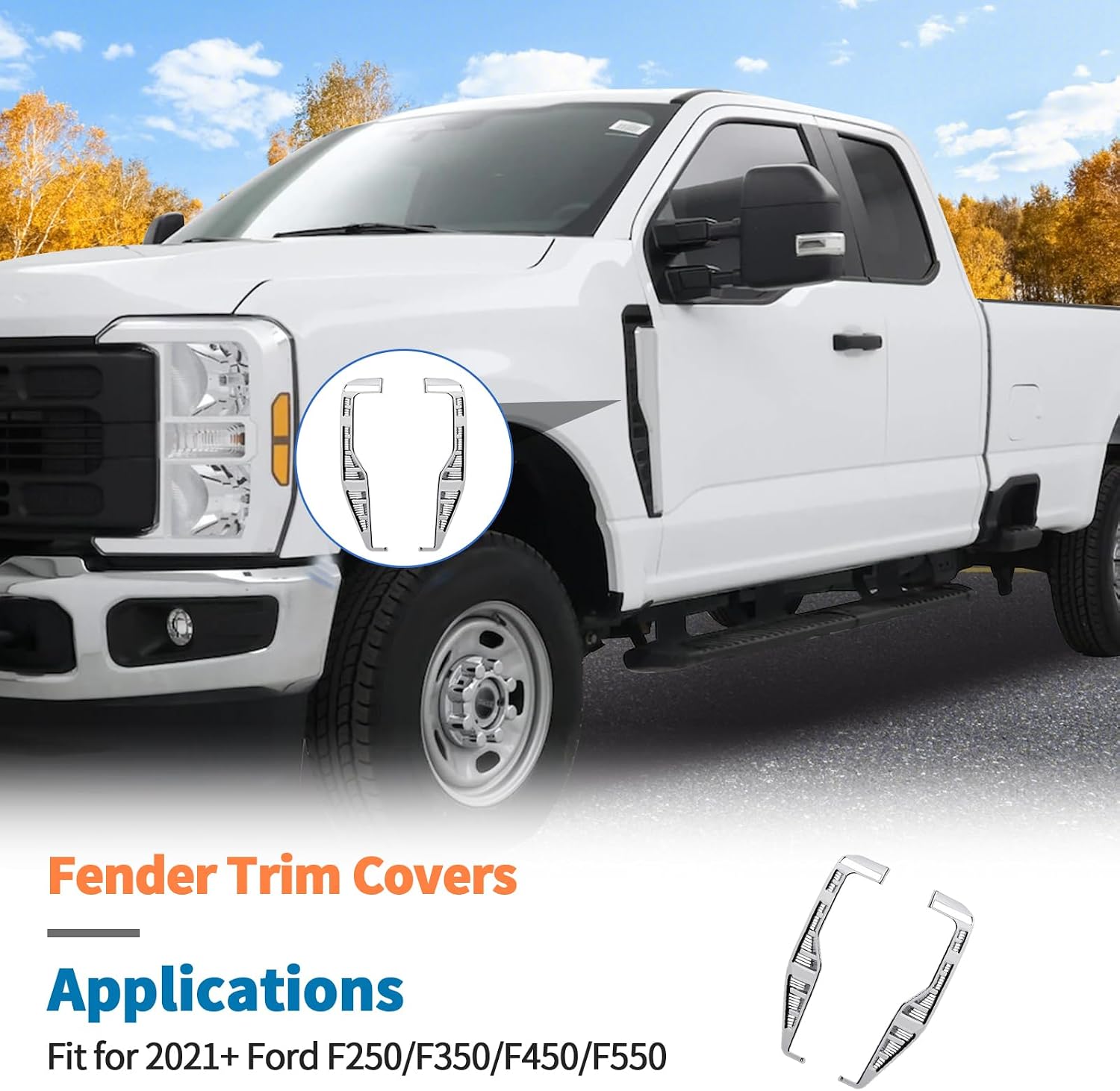 JeCar Chrome Fender Vent Trim for 2023-2026 Ford F250/F350- ABS Exterior Decoration Accessories, Fender Side Vent Accent Cover, Exterior Styling Upgrade