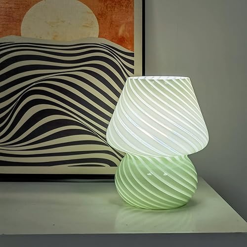 Lámpara de noche de cristal a rayas de hongos con 3 modos de color, pequeña lámpara de mesa decorativa LED para regalo, ideal para dormitorio, sala