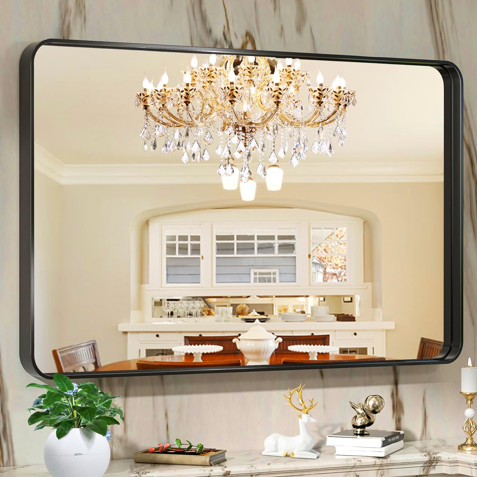 PioneerWorks Black Mirror Wall Mirror for Bathroom 55x30