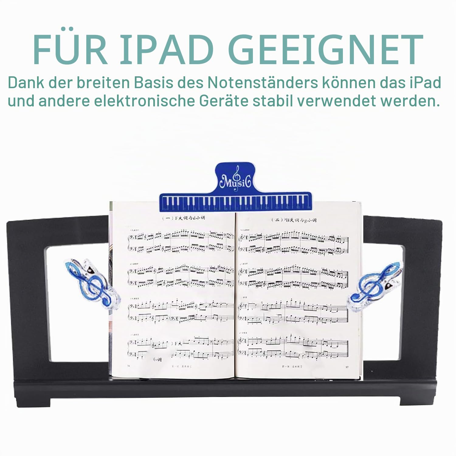Notenständer für Noten, Yamaha Notenständer passend für mehrere Keyboard-Modelle, stabil und langlebig, Keyboard Notenständer mit 3 Notenbuch-Clip, GORBADO-MS-SO-34-FBA