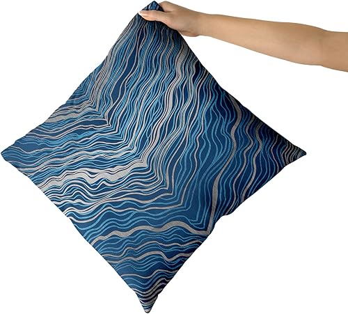 Miniatura 4 de Kawani Juego de 2 fundas de almohada de color azul marino de 18 x 18 pulgadas, diseño de mármol plateado abstracto a rayas, elegante, cómoda,