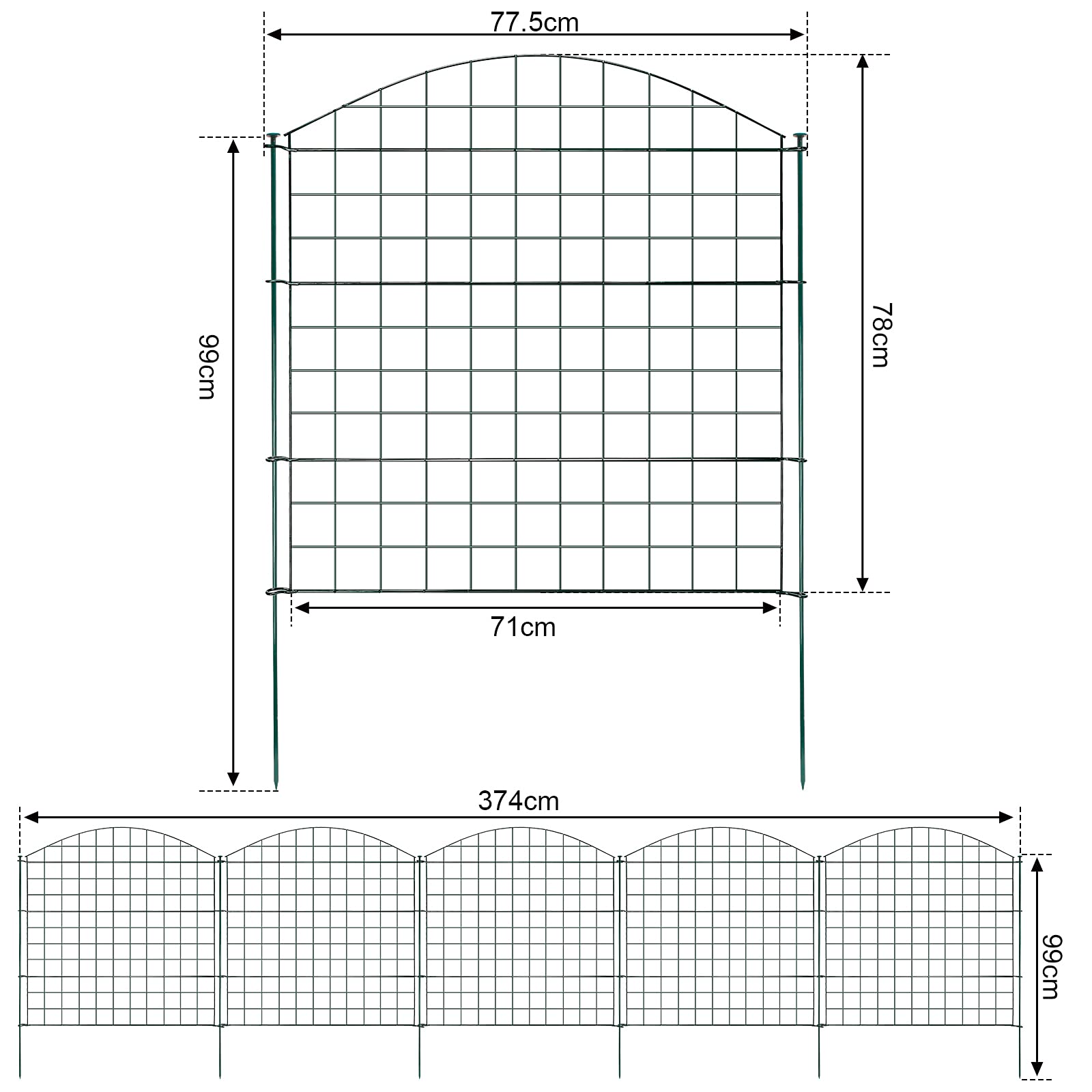 Clôture de Jardin en Métal, d'étang 22 pièces -10 éléments et 12 barres fixation, Clôtures grillagées pour Motif Paysage, Chiens (supérieurs), Arc Supérieur, (M2-GGP6107r)