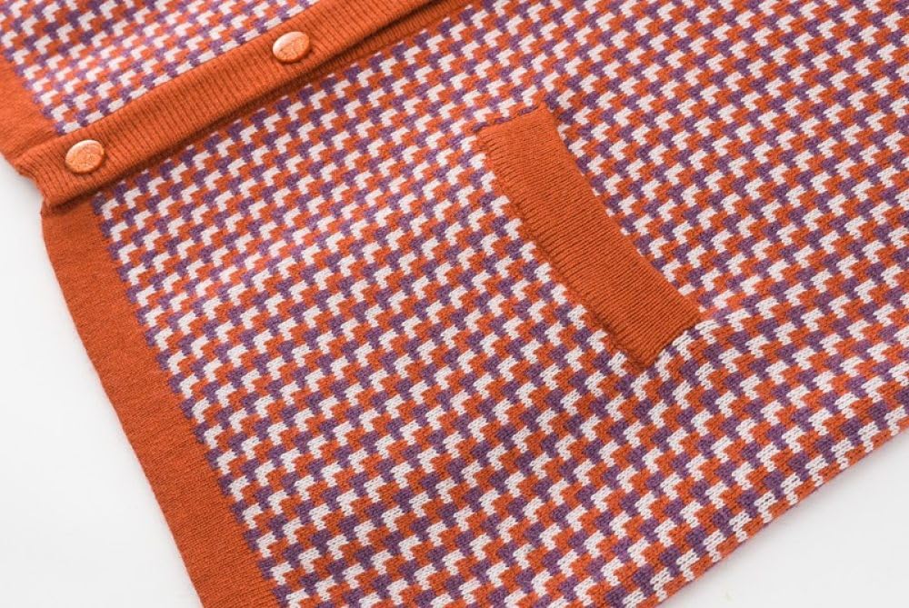 Damen Kaschmirpullover,Ärmellos,V Ausschnitt,Gitter Strickweste,Vintage Orange Strick Cardigan Mit Knöpfen,Westen,Jacke,Tank Top,Lässige Streetwear Westen Mit Tasche