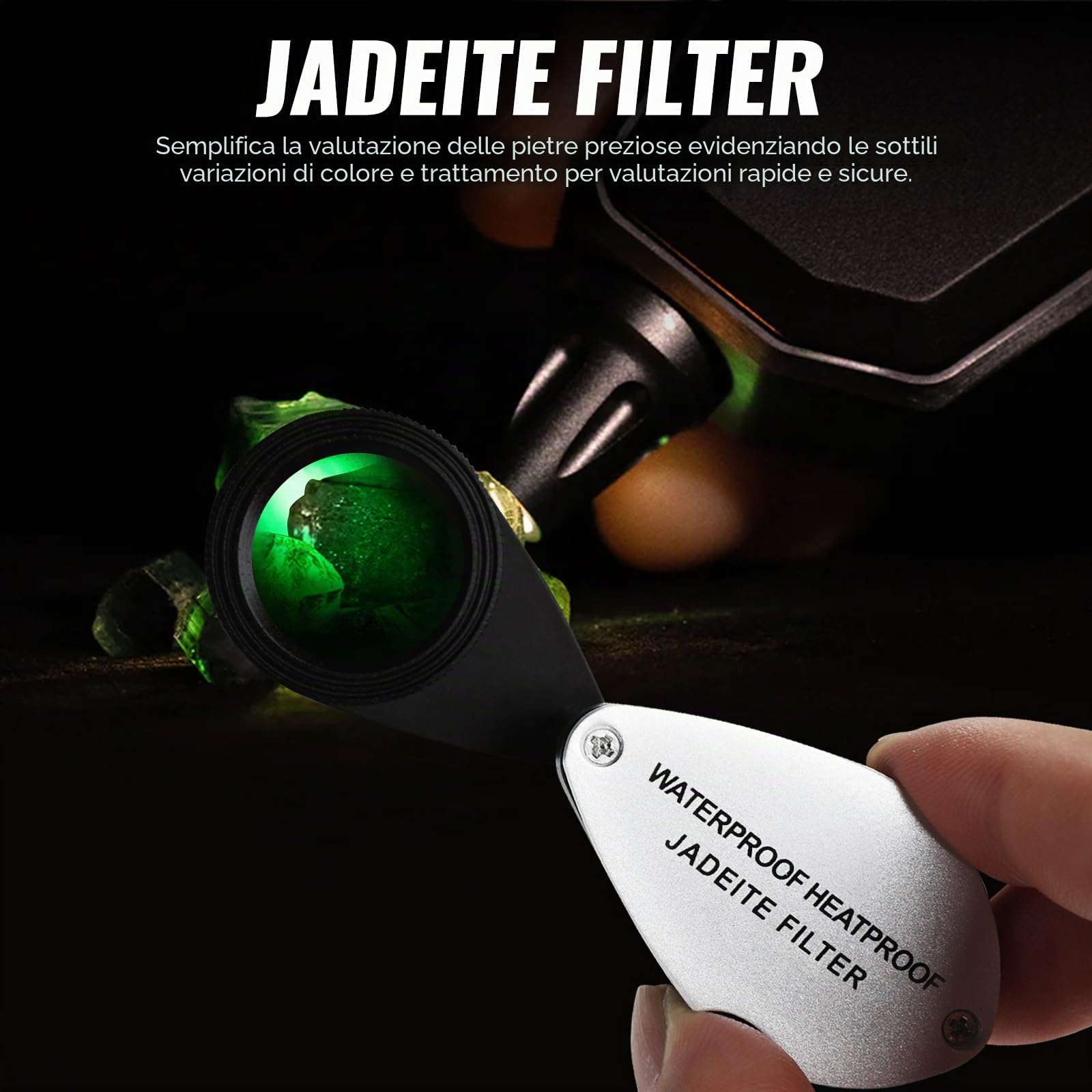 Lente d'ingrandimento 15x con filtro in giadeite, lente da 21 mm, telaio in alluminio, design a doppio vetro, per gioielli, strumento per collezionisti di giada