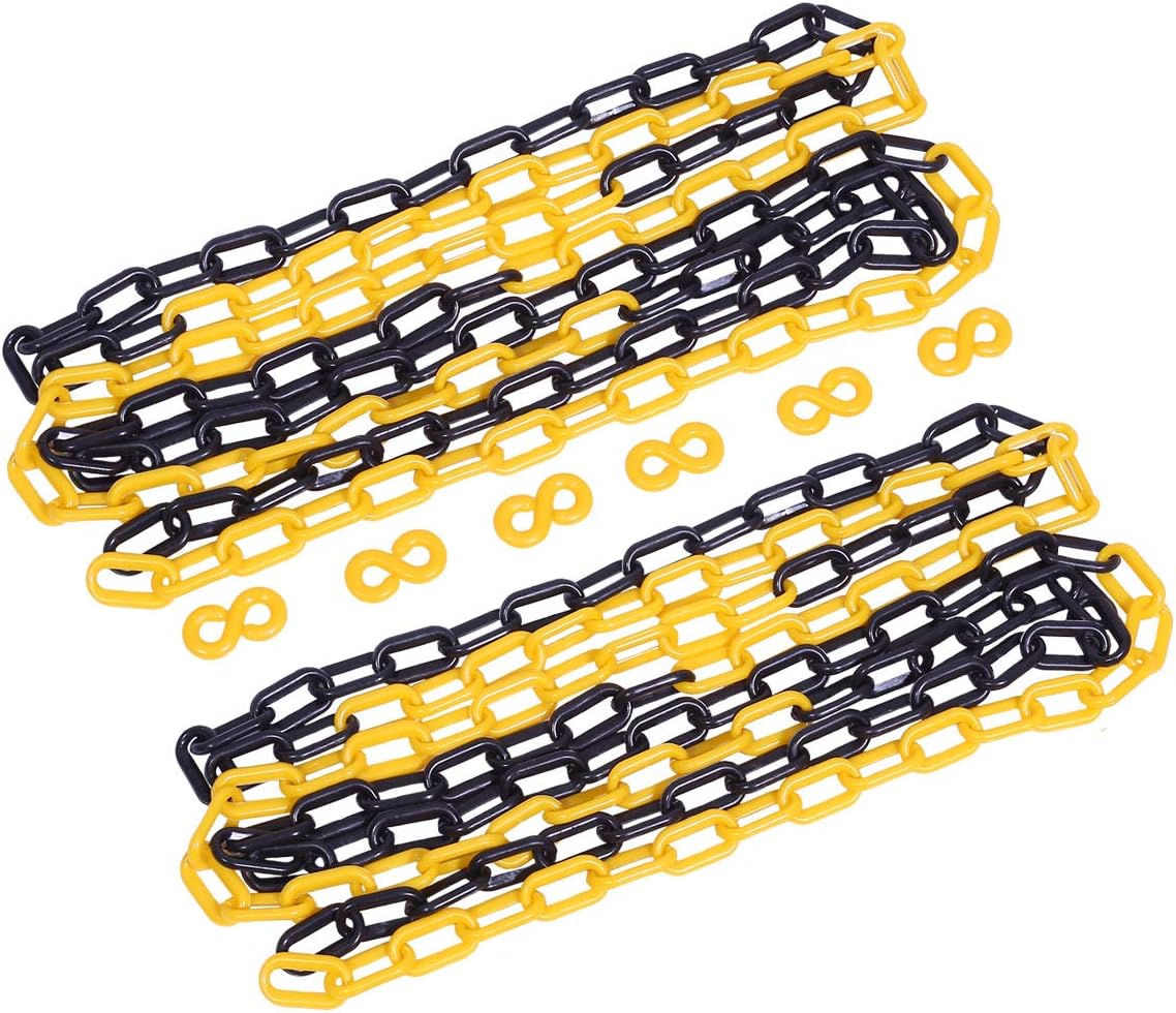 Plastic Chain 20 Feet Commercial Safety Barrier for Crowd Control, Queue Line 2 Pack Black and Yellow