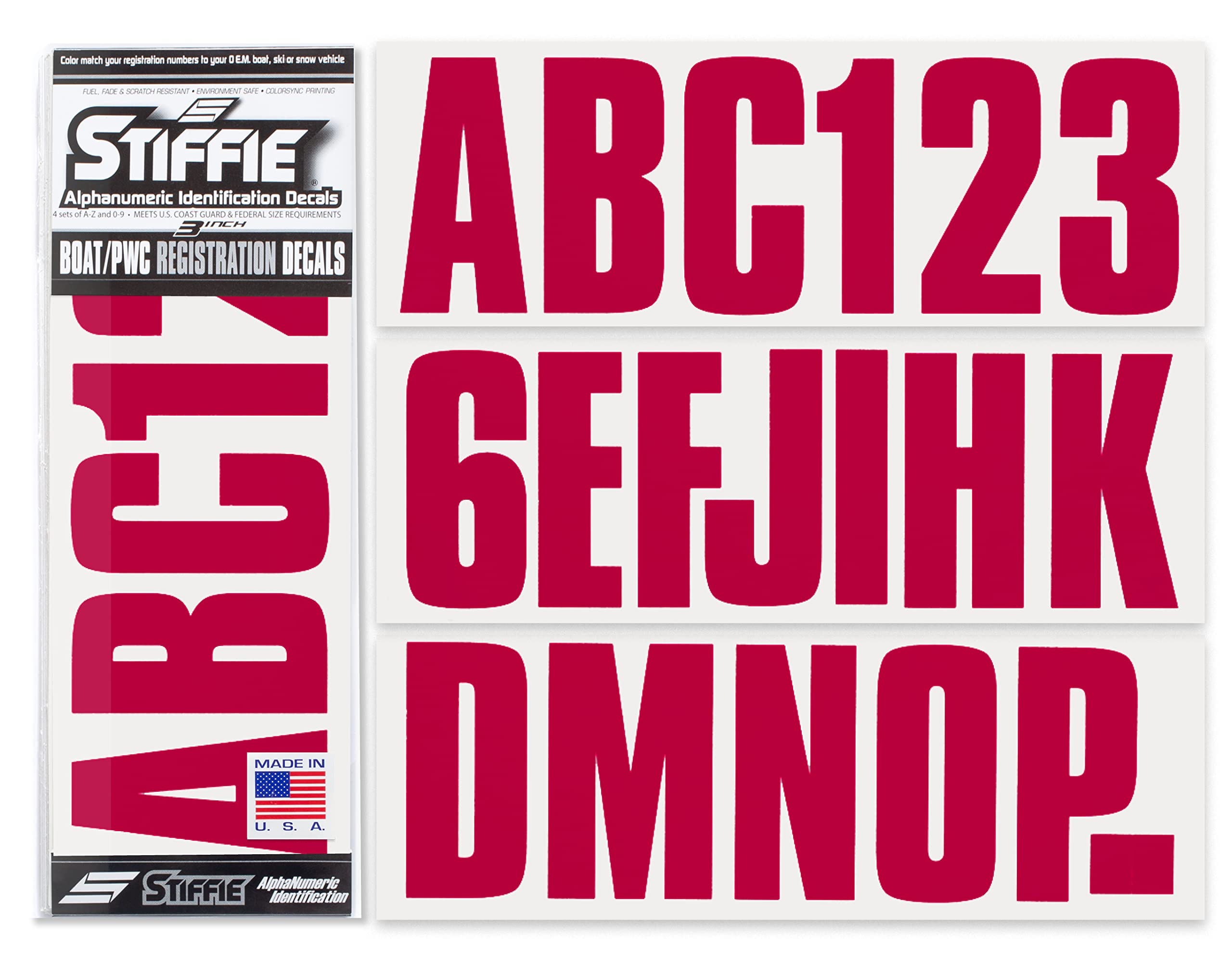 STIFFIE Uniline Burgundy 3" Boat &amp; PWC Registration Decals • Numbers Letters Stickers