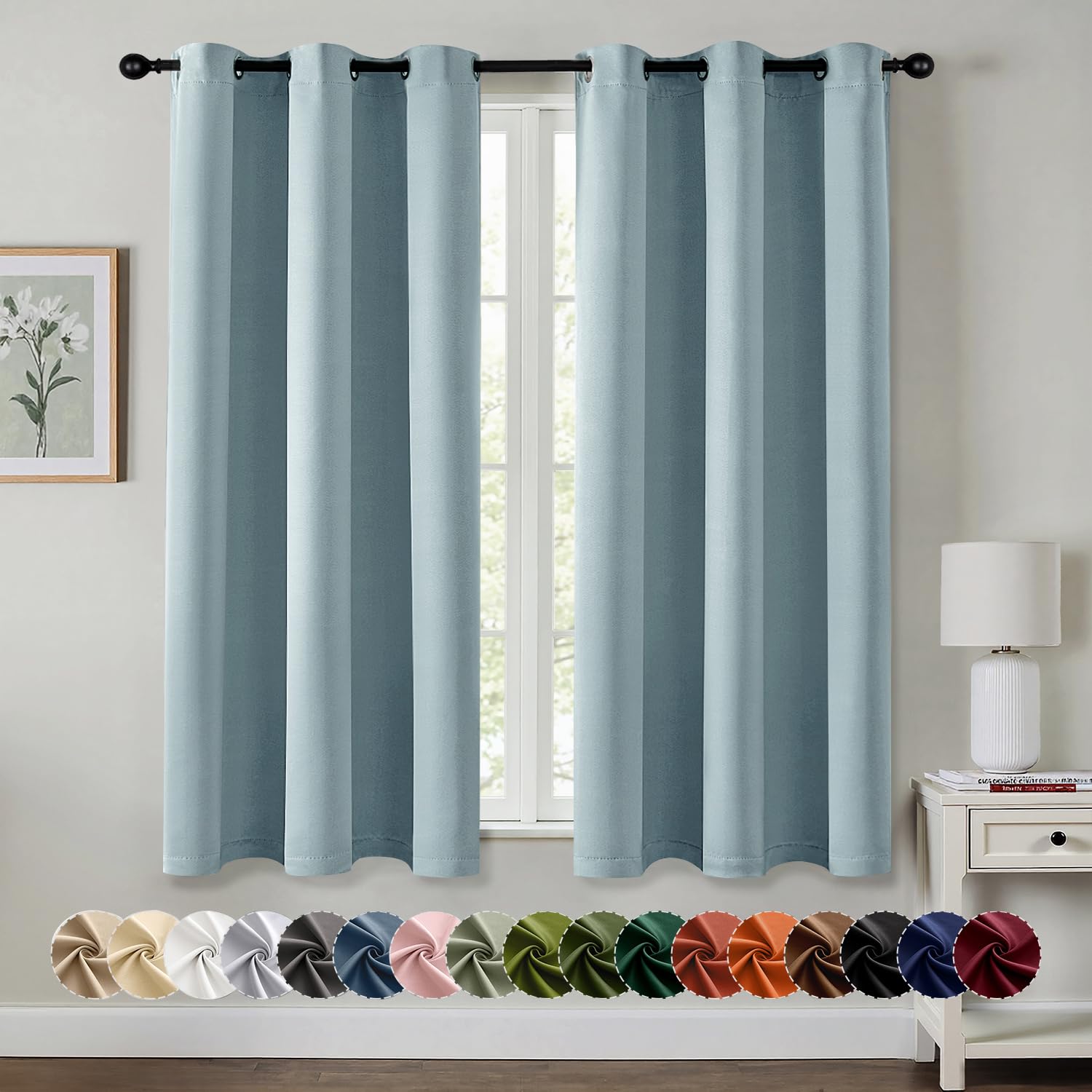 MIULEE Slate Blue Blackout Curtains for Bedroom Living Room 63 Inches Long 2 Panels, Thermal Insulated Room Darkening Drapes Solid Grommet Noise Reduction Light Blocking Window Treatments 40x63 Inch - 55% off