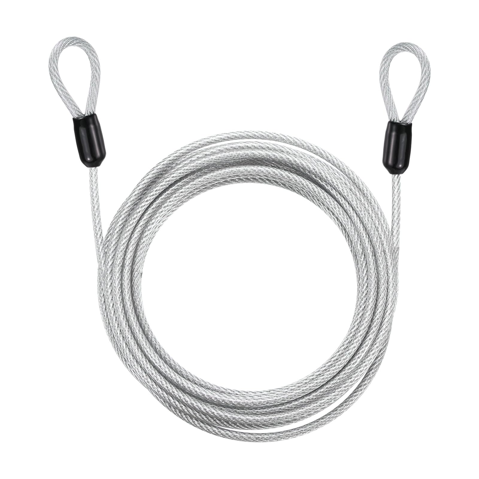PATIKIL Security Cable Lock (5mm Dia 4 Meters 60kg Load, Silver) Vinyl Coated Stainless Steel Double Loops Flexible Wire Rope Safety Cable Luggage Lock Suit for - Outdoor