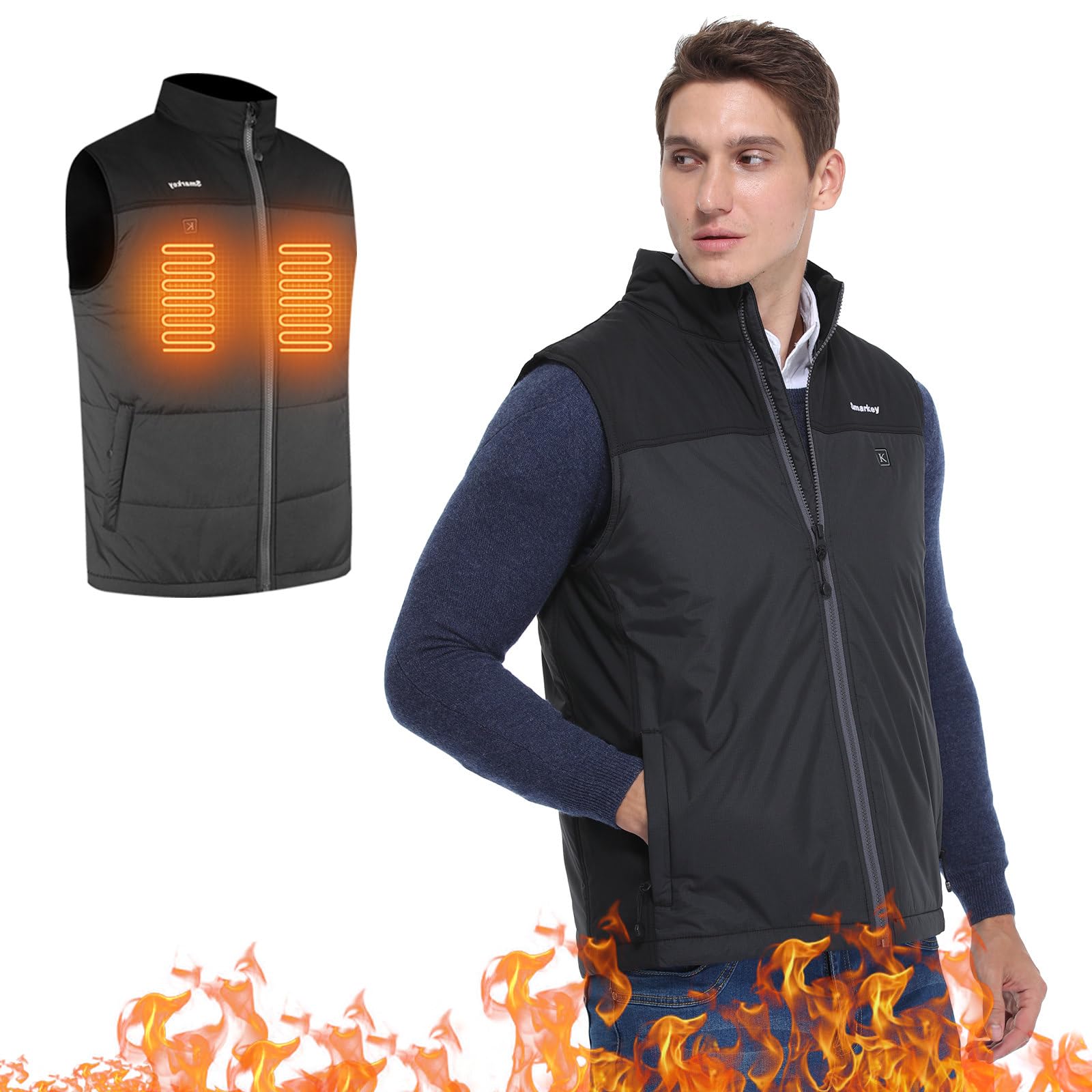 Smarkey Heated Vest for Men with Battery Pack Included 7.4V, Washable Winter Heated Clothing, Waterproof Warming Vest, Black