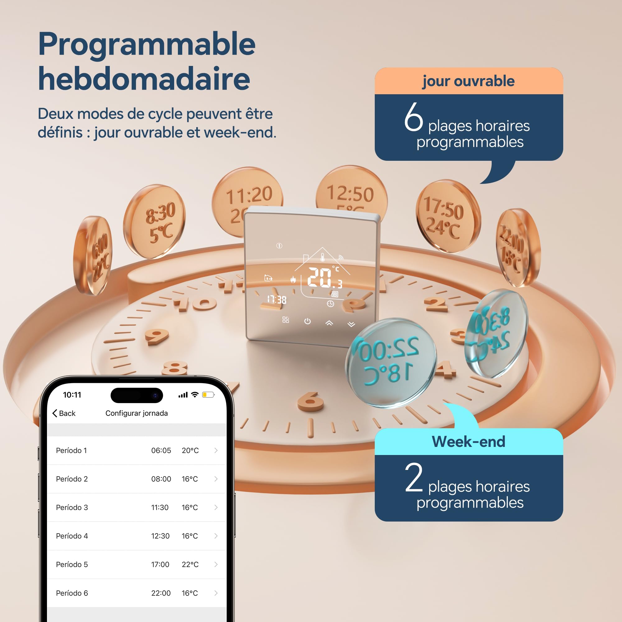 Thermostat WiFi Intelligent Tuya,Écran Miroir Thermostat Chaudière à Gaz,Thermostats Connecté,Régulateur de Température Ambiante,programmable,Compatible avec Alexa, Google Home,3A | Thermostat connecté programmable, Régulateur de Température Ambiante, Com