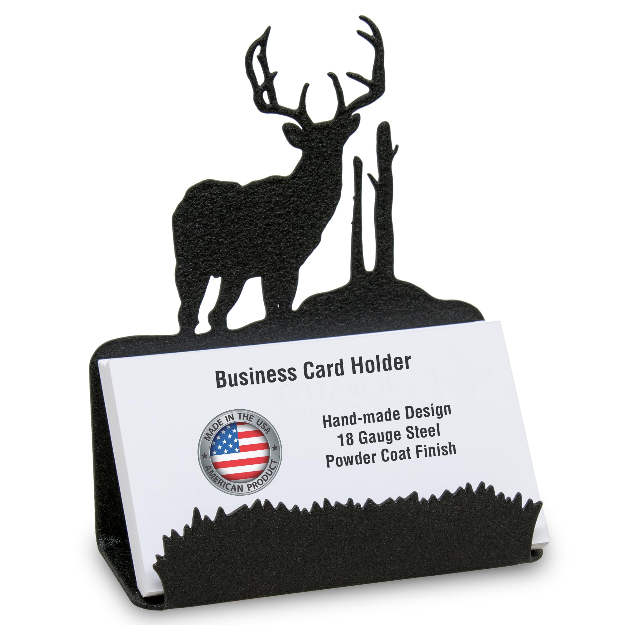 Innovative Fabricators, Inc. American Steel Buck Deer in the Woods Business Card Holder - Wildlife Desk Accessory for Home Office - Made in USA