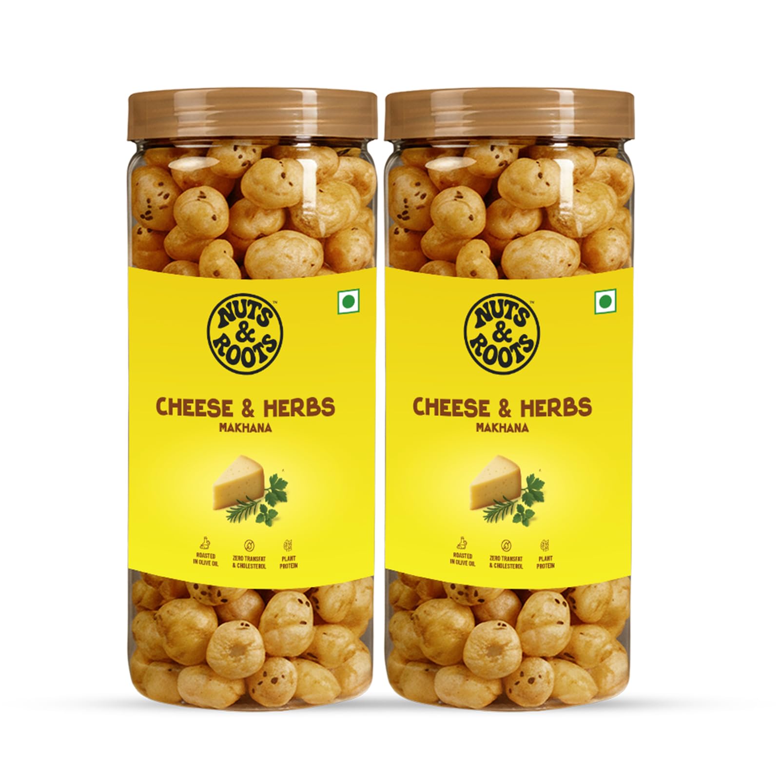 Nuts & Roots Roasted Makhana Combo - Cheese & Herbs | Roasted in Olive Oil | Plant Protein | Zero Trans Fat & Cholesterol | Healthy Snack | Gluten-Free | 70g each (Pack of 2)-image-35