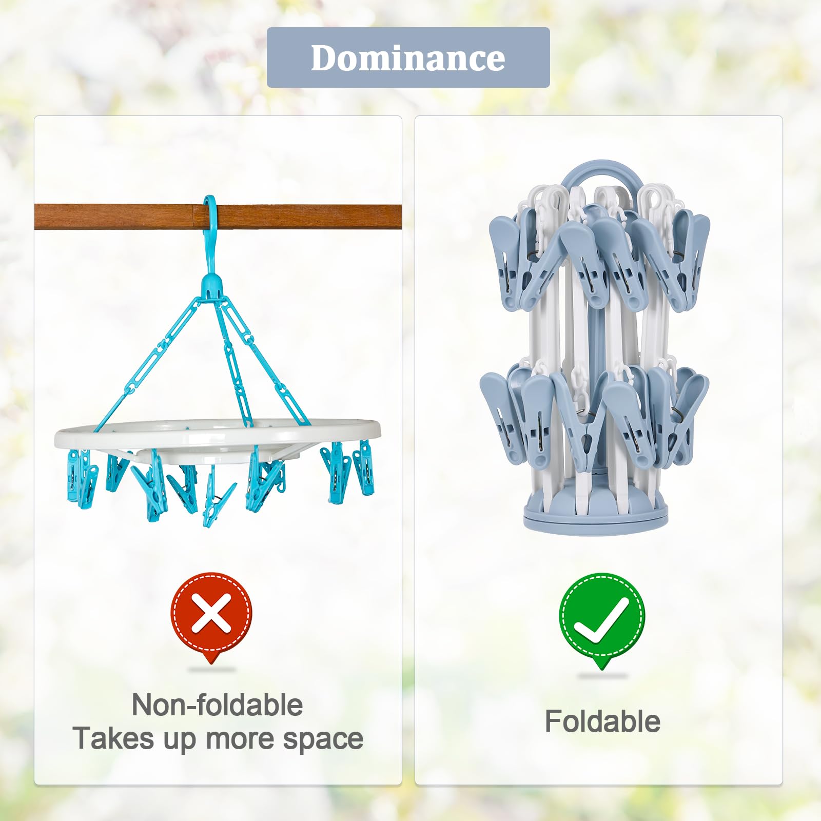 Hejo 2PCS Sock Dryer with Pegs, Sock Hanger for Washing Line Foldable Underwear Dryer Hanger with 32 Clips - Image 4