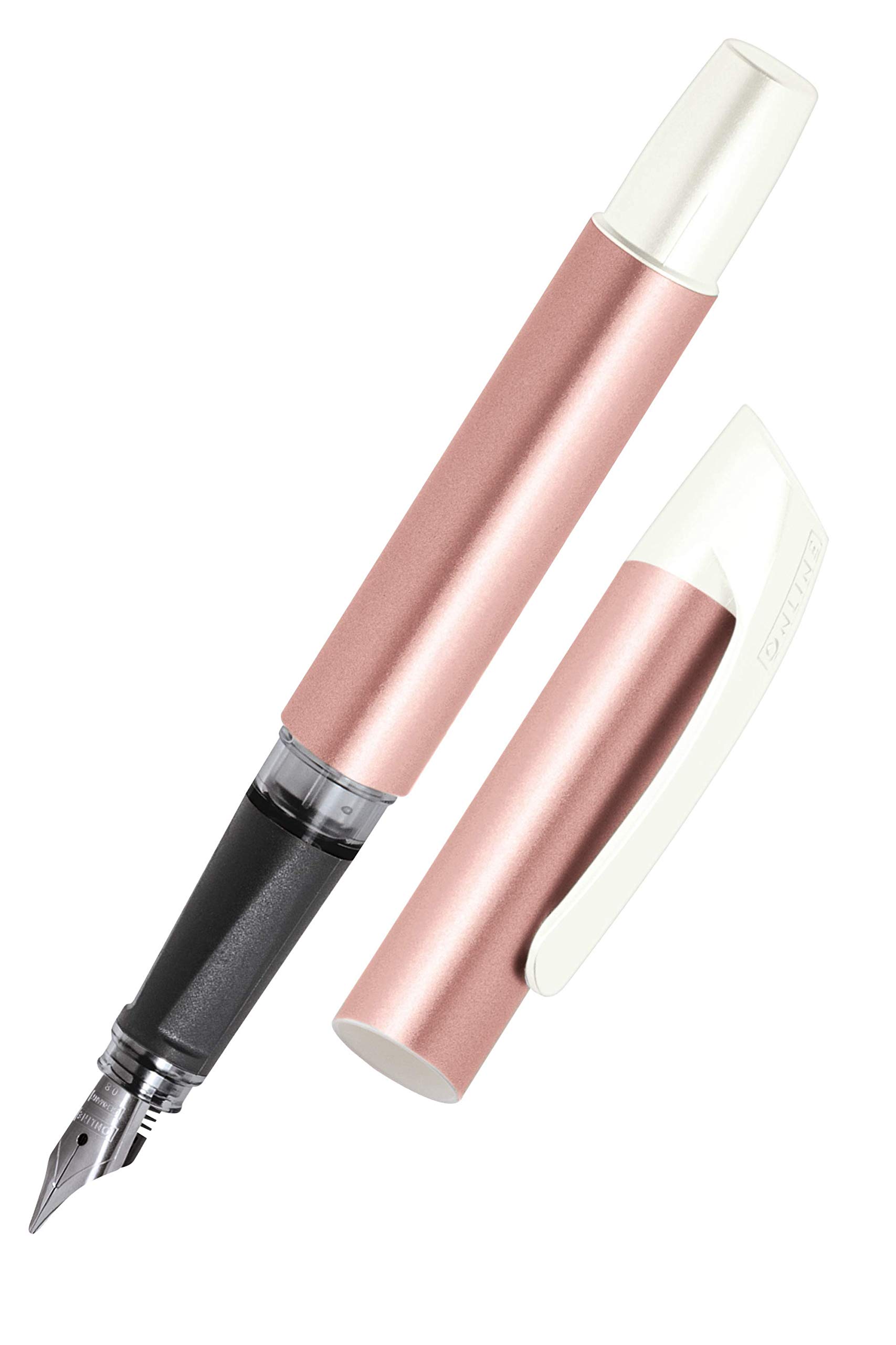 Online Calligraphy fountain pen/Best writer Campus Rosegold - iridium nib size 0,8 mm, ergonomic soft grip, for standard ink cartridges, refillable, ideal for beginners/pupils/students 61318/3D