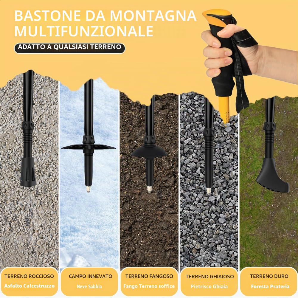 HUINING Bastoni da trekking pieghevoli 2Pcs Bastoncini da trekking in alluminio per nordic walking da donna e da uomo, leggeri Bastoncini da trekking pieghevoli regolabili 115-135cm per escursionismo