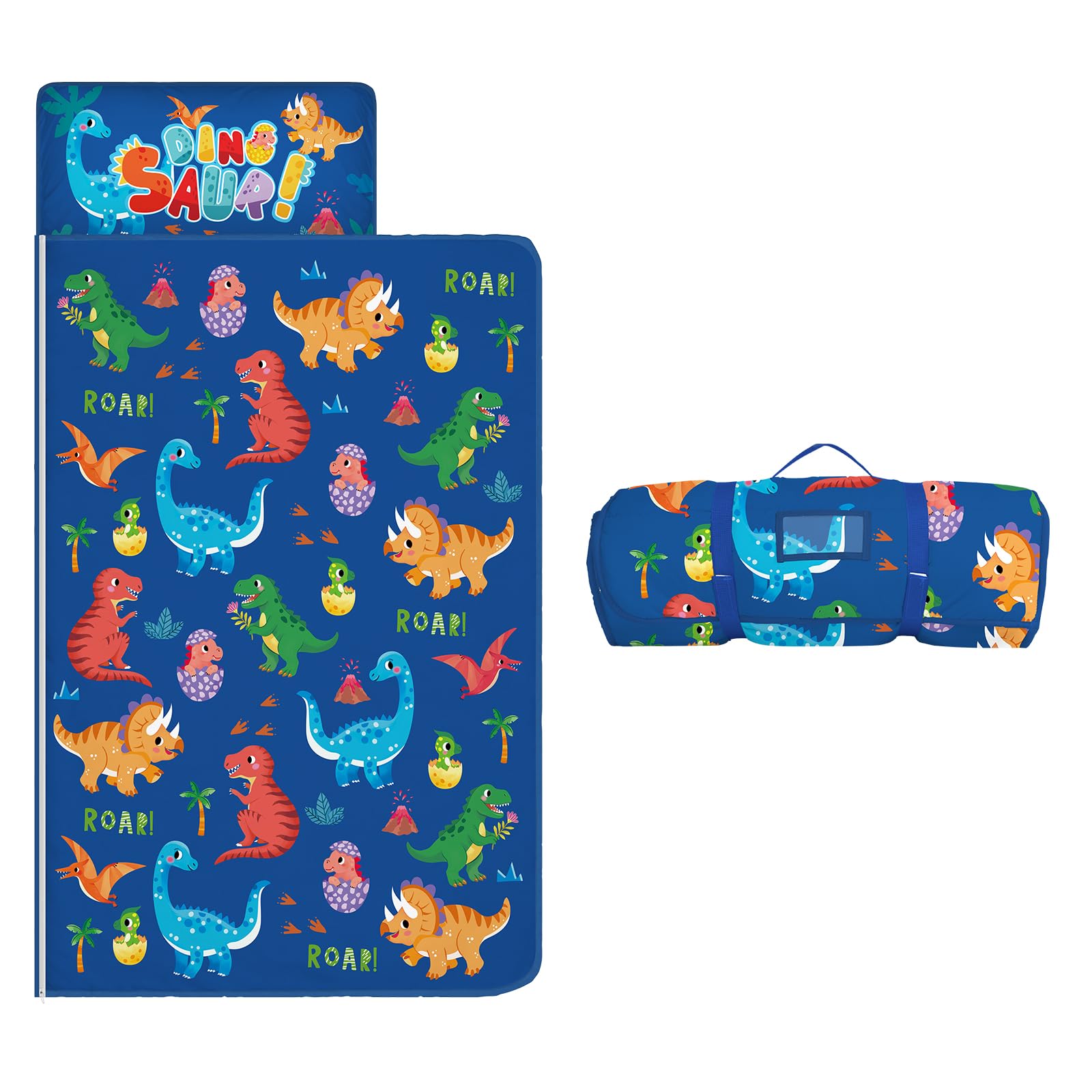 Nap Mat for Toddlers Kids Boys-Pillow,Mat,Blanket All in One-Kids Sleeping Bag for Bedroom Nursery Travel,Gift for Birthday Christmas,Dinosaur Blue โ image 1