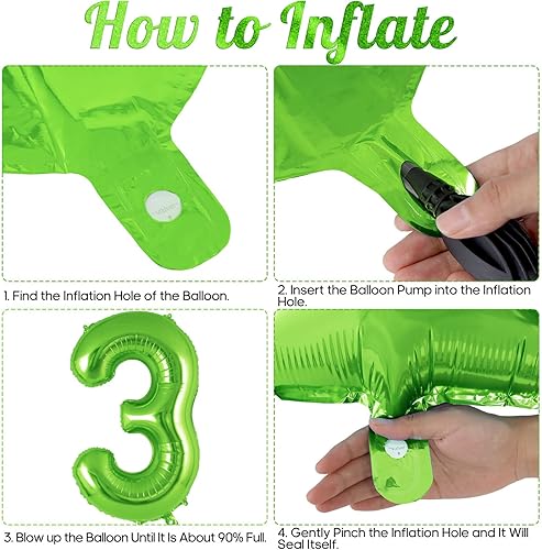 Miniatura 7 de Globo verde con el número 3 de 40 pulgadas, globos grandes de aluminio con helio, globos gigantes gigantes de Mylar número 3 para 3 cumpleaños,