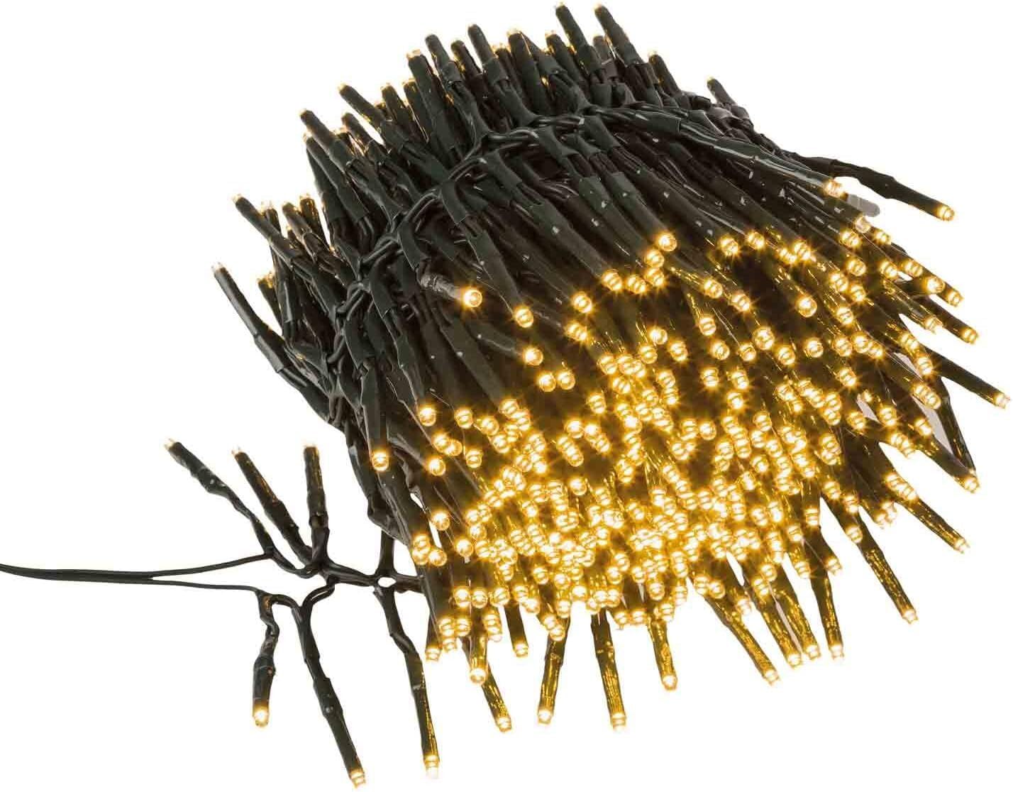 Idena 31898 - Catena luminosa a LED con 1152 LED bianco caldo, lunghezza circa 28 m, per esterni e interni, con timer da 8 ore e trasformatore, come decorazione per feste e decorazione natalizia