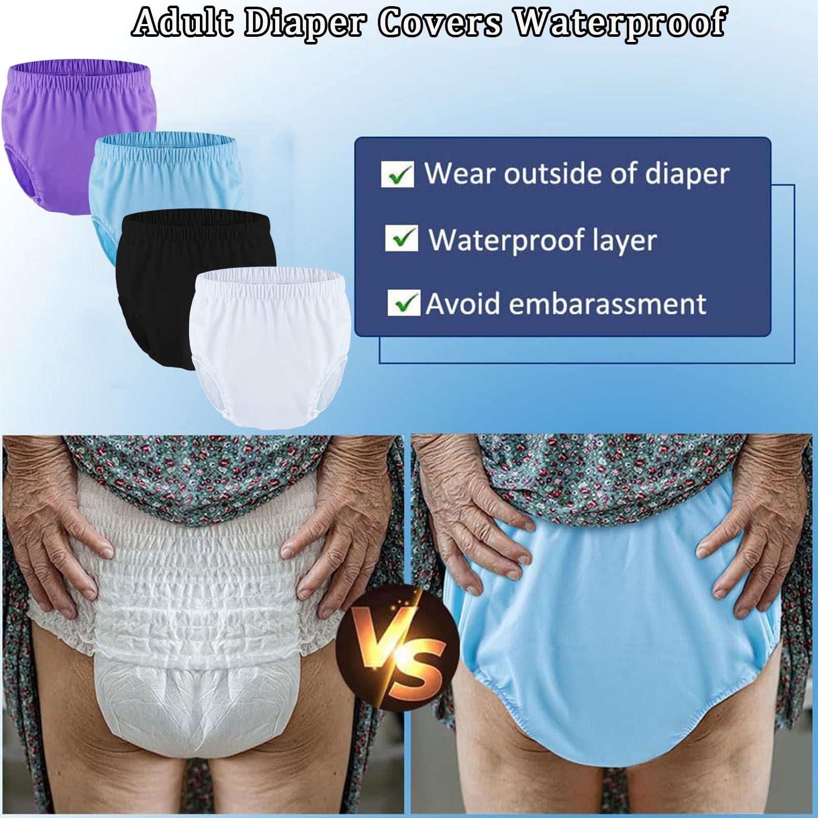 Lot de 3 Culottes en Plastique pour Incontinence Pantalons en Plastique Imperméables et Lavables Couvre-Sous-Vêtements Anti-Fuites étanches pour Adulte(Purple+Gray+White,X-Large)