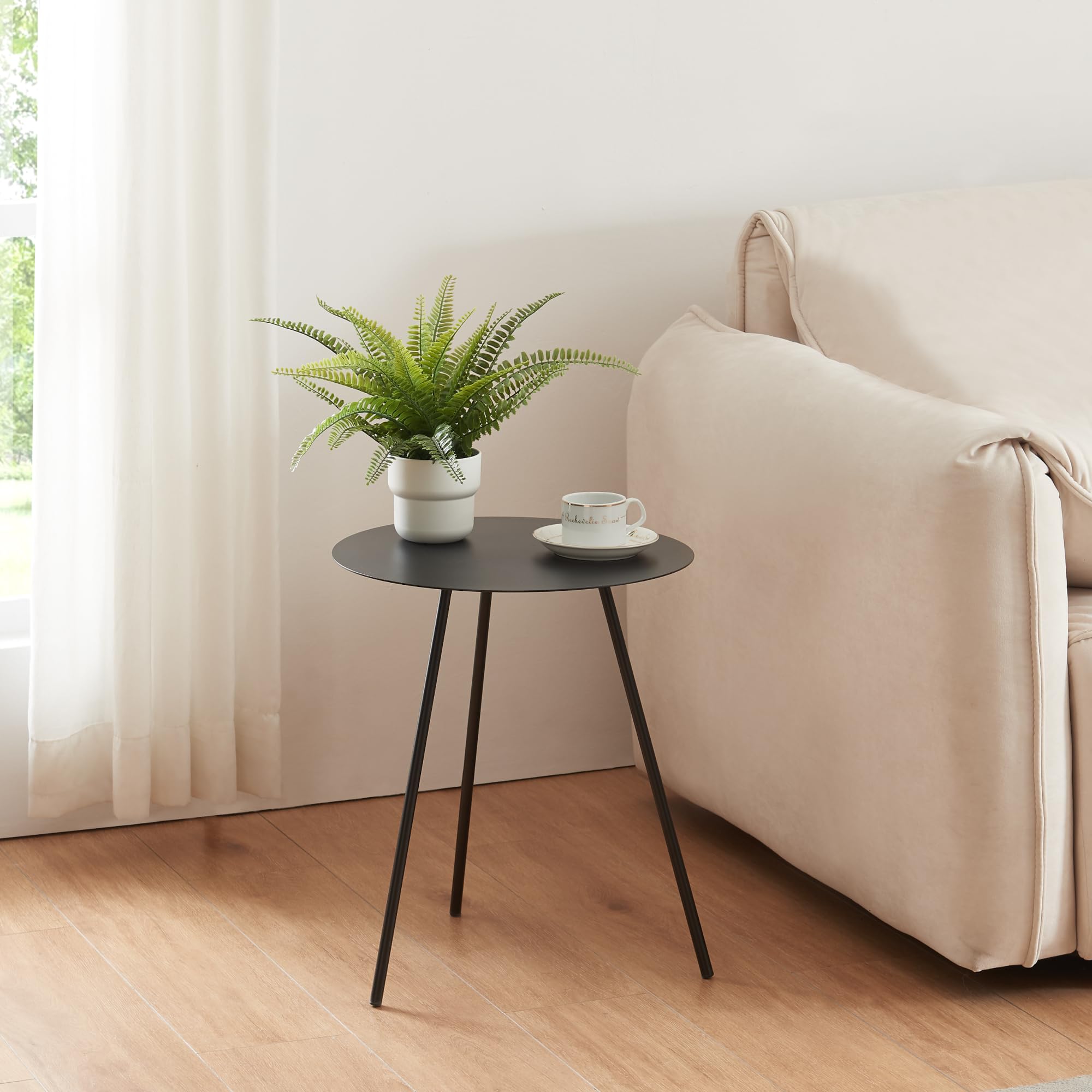 [en.casa] Table d'Appoint avec Plateau Rond et 3 Pieds Bout de Canapé Design Guéridon Table de Chevet Petite Table Basse pour Salon Chambre Bureau Métal 45 x 40 cm Noir