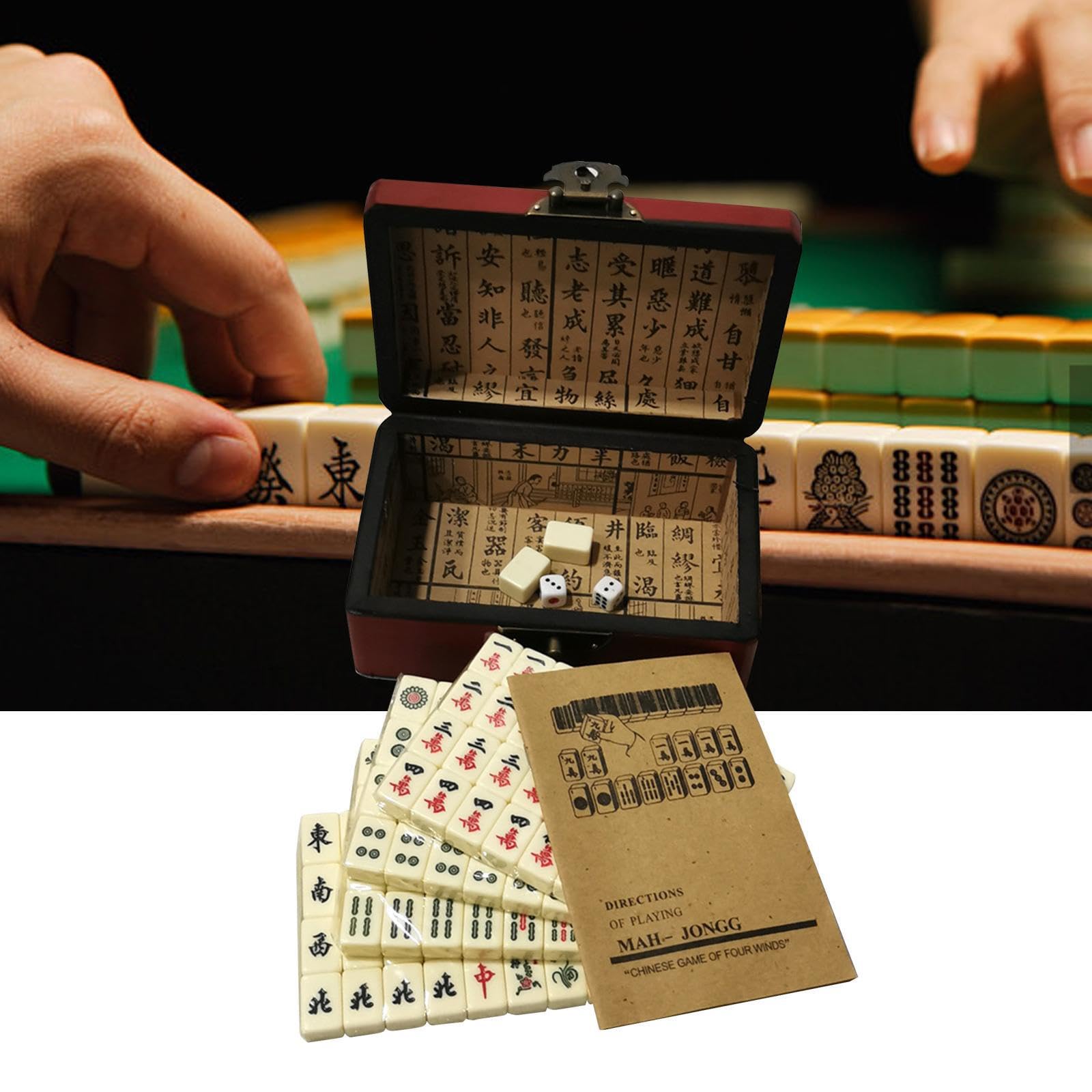 Boîte de Mahjong Traditionnelle Chinoise en Bois, Facile à Lire et à Transporter. Amusez-Vous en Famille Tout Moment ! Version Portable et Pratique des tuiles de, Couleur Unique