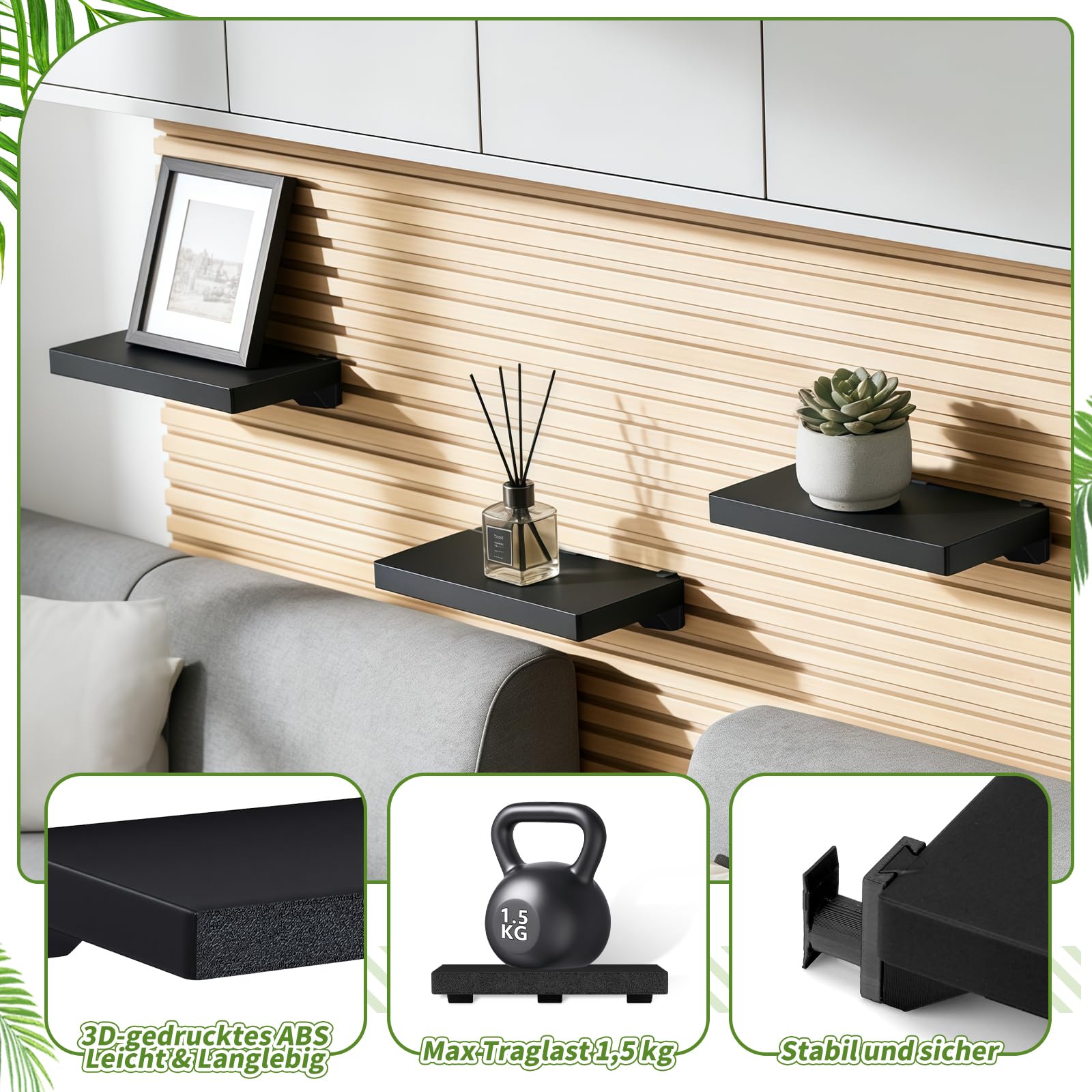 Meetory Étagère pour panneaux acoustiques - 2 pièces accessoires Panneaux acoustiques sans perçage Organisateur mural Étagère pour lattes Panneaux muraux Étagère flottante Salon