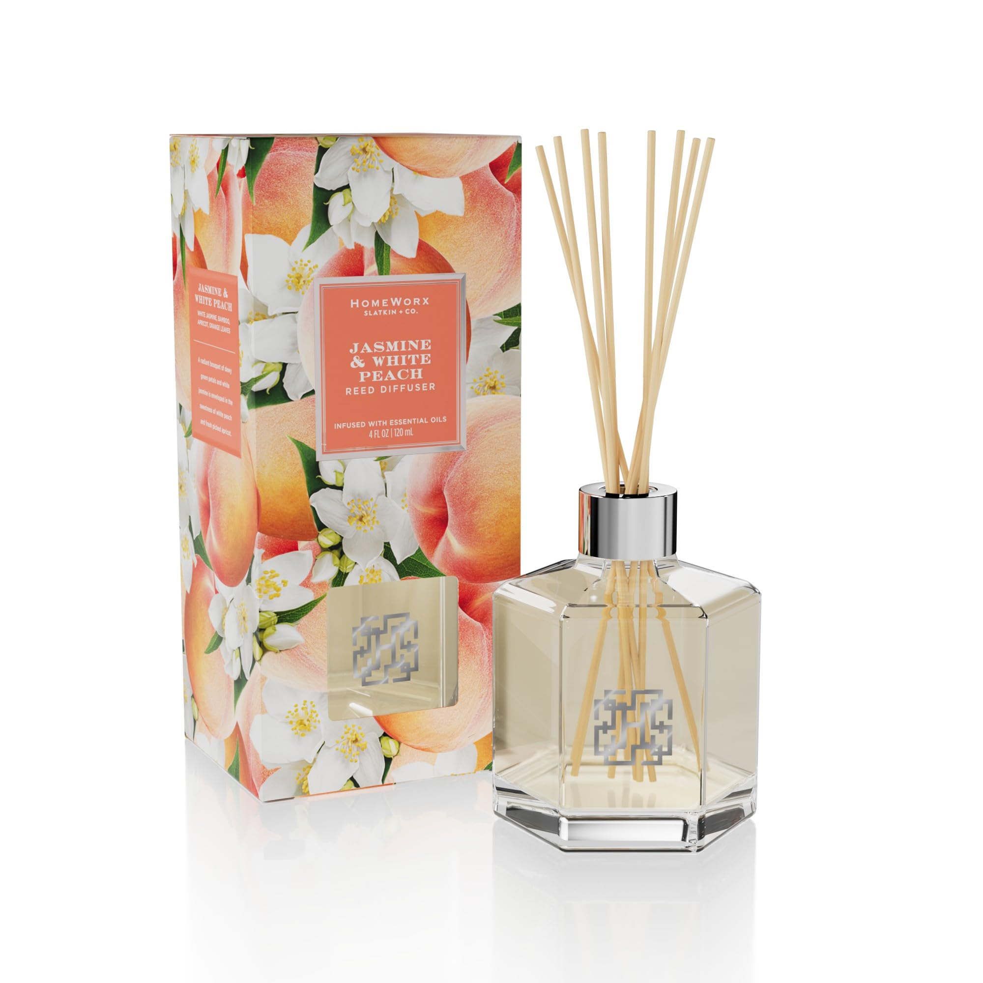 HomeWorx by SLATKIN + CO. Jasmine & White Peach Reed Stick Diffuser