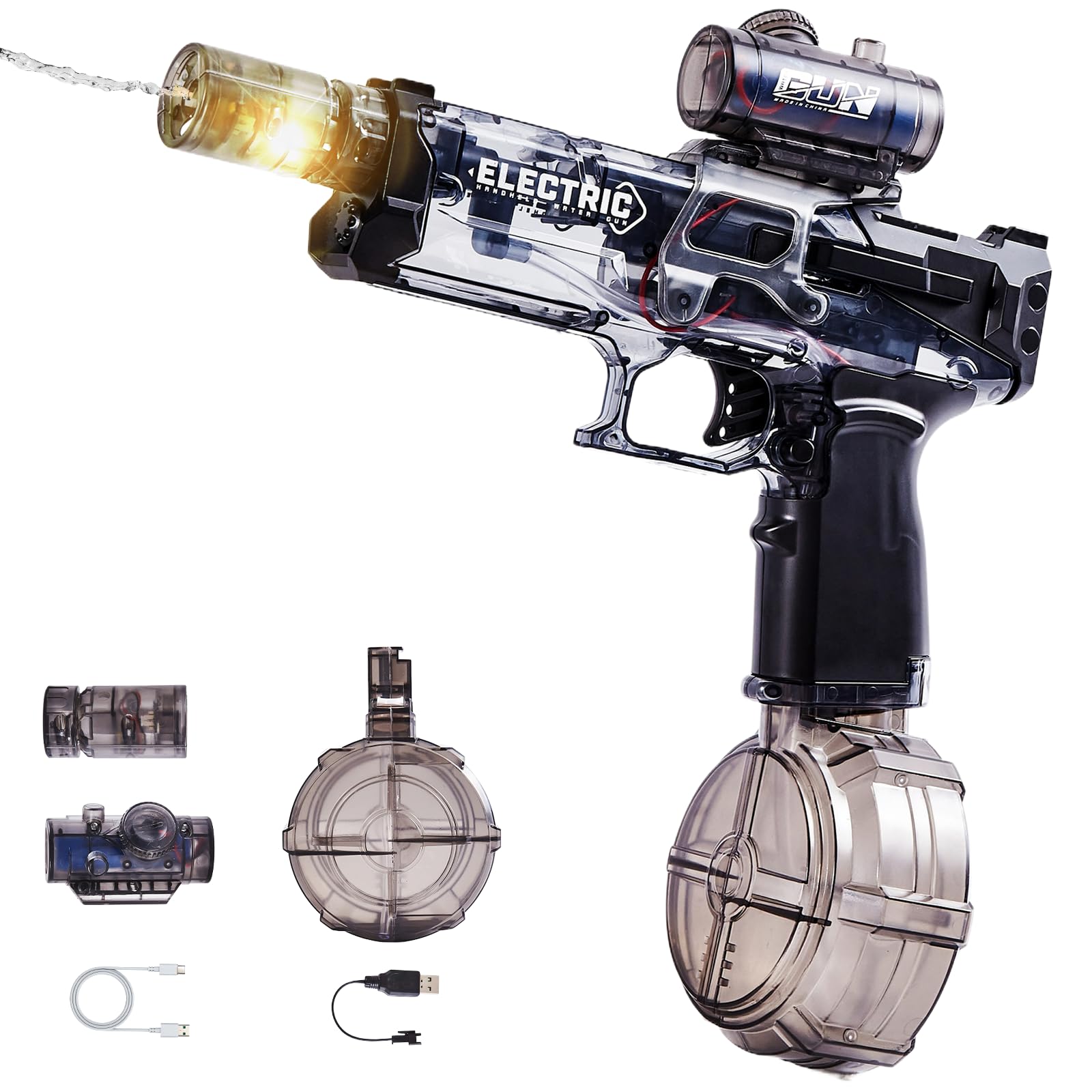 Electric Water Gun with LED Light & Recoil Effect,500CC High Capacity Automatic Squirt Guns,Up to 32 FT Range for Swimming Pool Party Beach,Outdoor