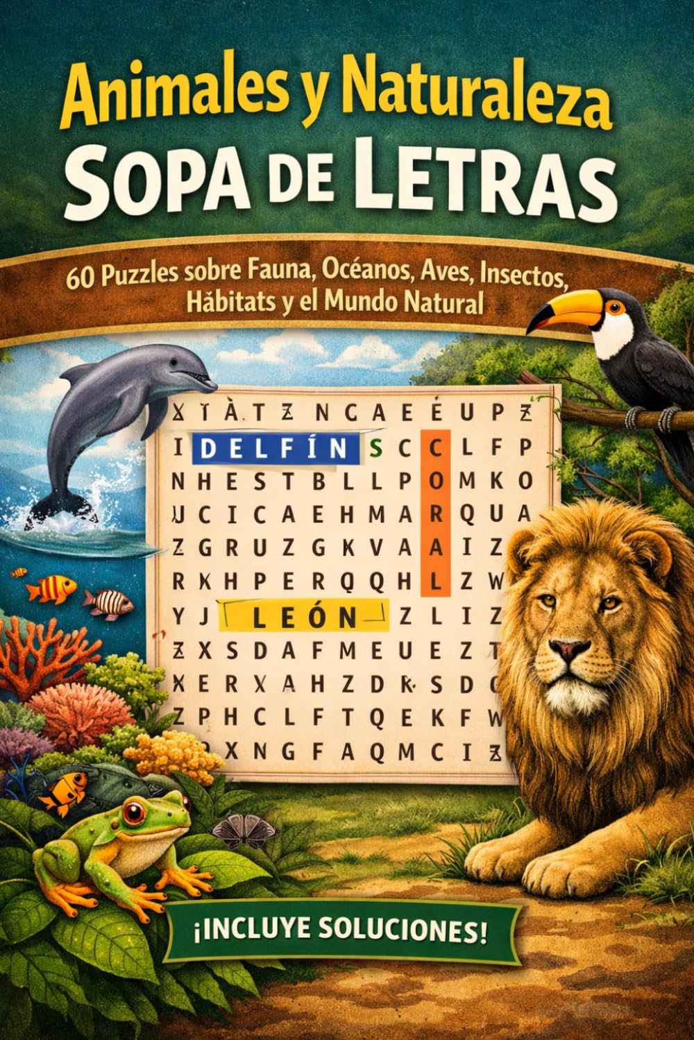 Animales y Naturaleza: Sopa de Letras: 60 Puzzles sobre Fauna, Océanos, Aves, Insectos, Hábitats y el Mundo Natural para Adultos y Adolescentes