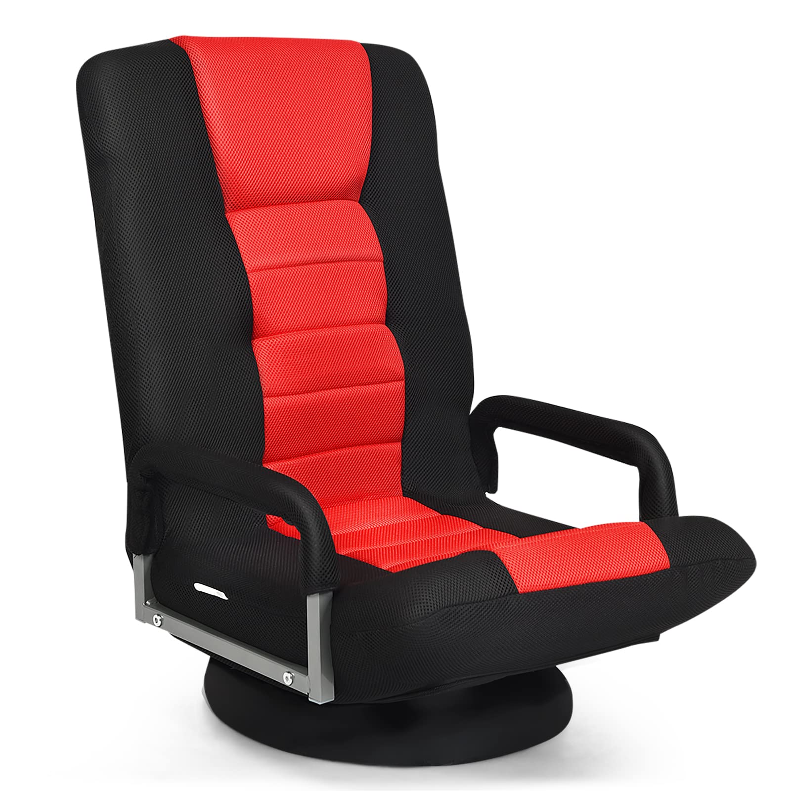 RELAX4LIFE Bodenstuhl Klappbar, Bodensessel mit 7-Fach Verstellbarer Rückenlehne & 360° drehbarem Sockel, Relaxsessel bis 150 kg belastbar, Lazy Sofa mit Armlehnen, für Wohnzimmer, Schlafzimmer, Büro