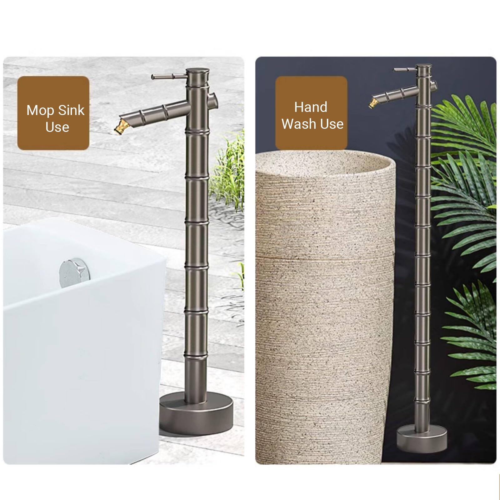 Columna de Agua Jardín Fuente, Grifo Exterior Latón Agua Caliente Fría Anticongelante Independiente para Jardín Terraza(51.5cm/20.3in)