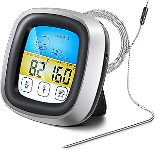 Meat Thermometer, Digital Oven Thermometer with Long Probe, Large LCD Touchscreen, Kitchen Timer, Instant Read Grill Thermometer for Oven BBQ Candy Steak Cooking Baking Grilling