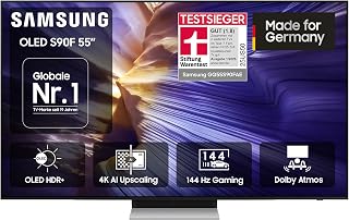 Samsung OLED 4K S90F 55 Zoll (138 cm), UHD Fernseher, Optimiert für Fussball und Gaming, NQ4 AI Gen3 Prozessor, OLED HDR+, 4K Upscaling Pro, Dolby Atmos, Motion Xcelerator, Samsung Vision AI Smart TV
