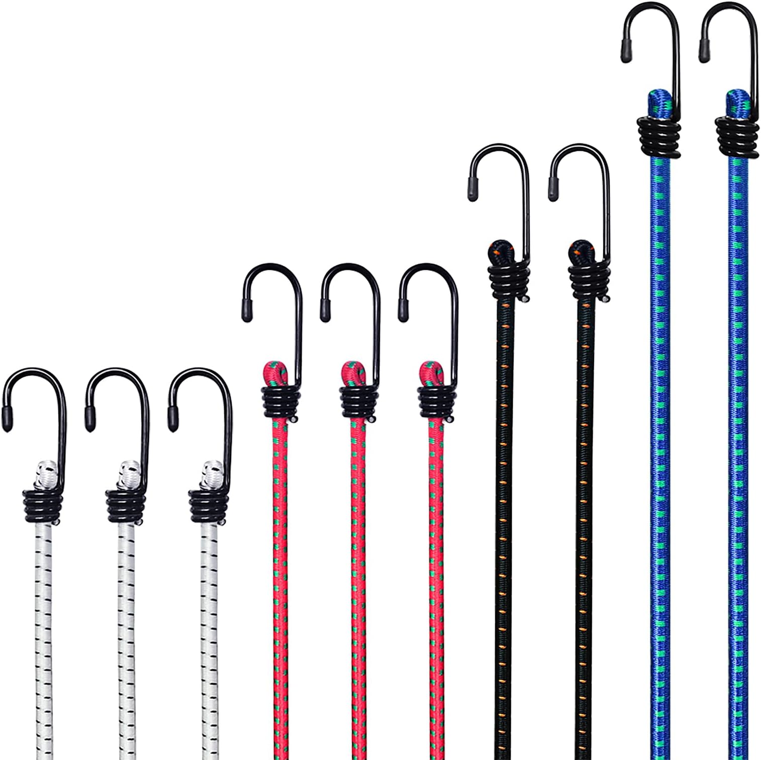 WeFine Pack of 10 Bungee Cords with Hooks Weatherproof & UV-Resistant Bungee Straps Heavy Duty Elastic Bungee Ropes for Caravan Camping RVs Trunks Luggage Racks