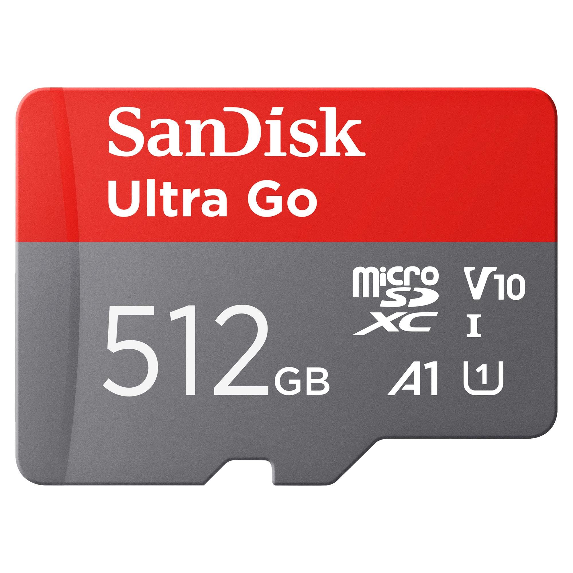 SanDisk Ultra Go Micro SDXC UHS-I karta 512 GB + adapter SD (do smartfonów i tabletów z systemem Android, do 140 MB/s, prędkość odczytu) A1, wideo Full HD, klasa 10, U1, dla Amazon