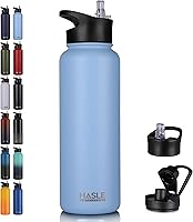 Vista 70 de HASLE OUTFITTERS Botella de agua aislada de 22 onzas, botella de agua de acero inoxidable de doble pared de boca ancha con tapa de popote y tapa