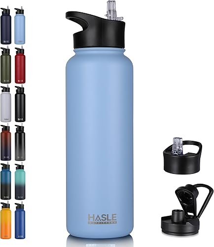 Miniatura 69 de HASLE OUTFITTERS Botella de agua deportiva de acero inoxidable de 32 onzas, aislada al vacío, de doble pared, a prueba de fugas, con 2 tapas (tapa