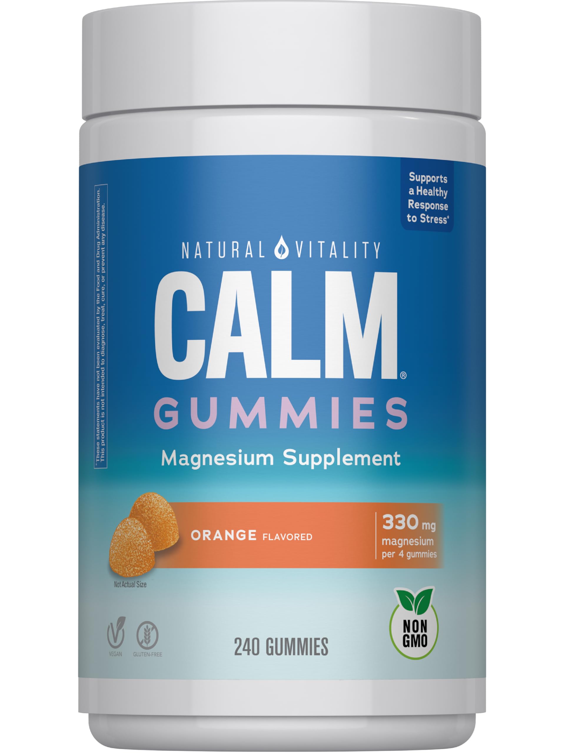 Natural Vitality Calm, Magnesium Citrate Supplement, Stress Relief Gummies, Supports a Healthy Response to Stress, Gluten Free, Vegan, Orange, 240 Gummies
