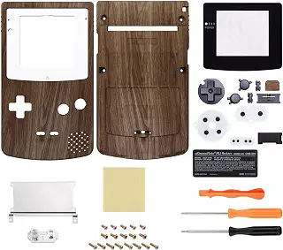 Gameboy Colorに対応用IPSアップグレード済みeXtremeRate交換用シェルフルハウジングカバーボタン付き、GBC OSD IPS & Regular IPS & Standard LCDにも対応します（コンソールやIPSスクリーンは付属していません。）【木目調デザイン】