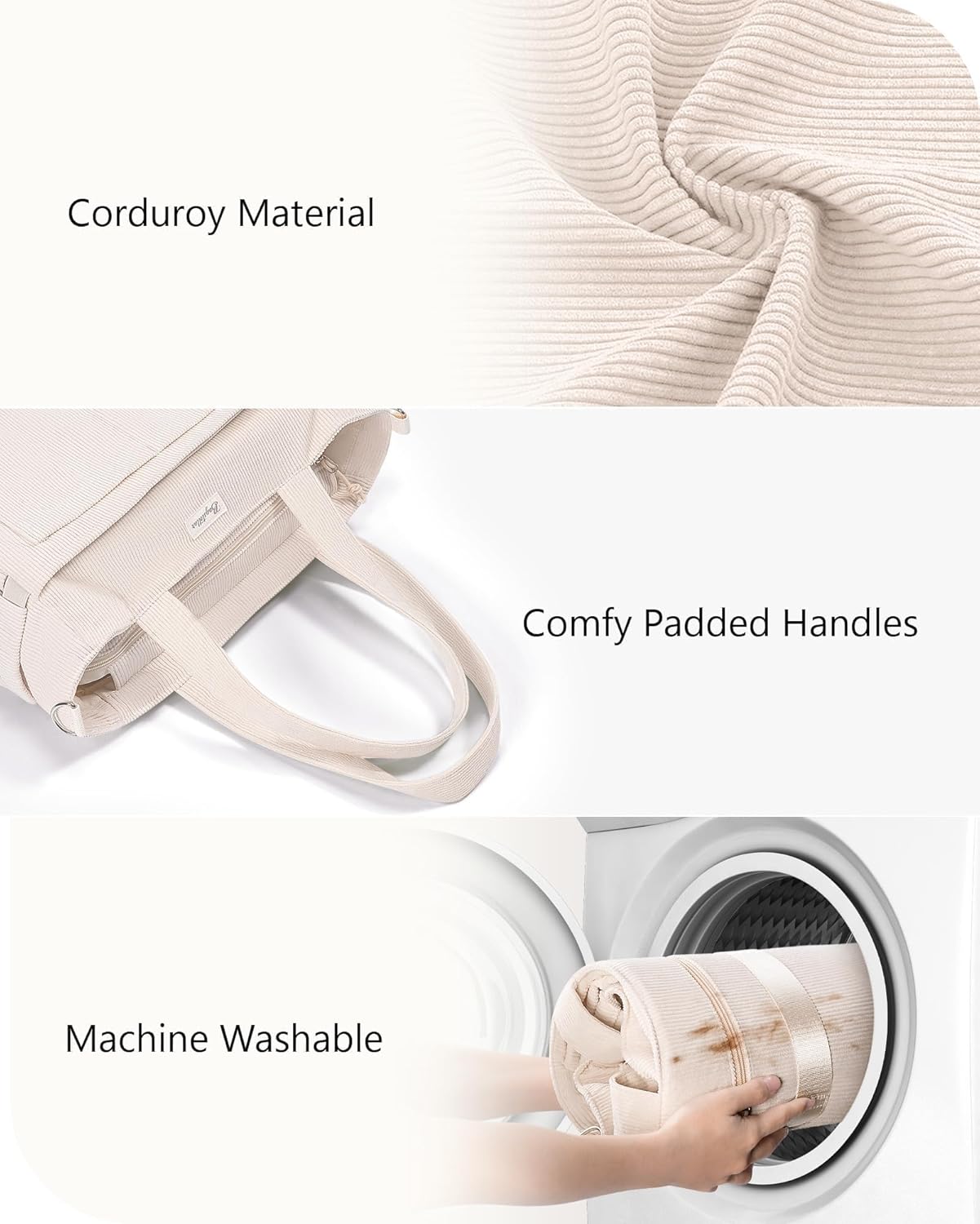 Bagstellar Corduroy Tote Bag for Women, 17 Pockets Laptop Work Tote Bag Lightweight Teacher Nurse Bible Bag for School Travel | with 40oz Cup Holder, Multi Compartment, Zipper Crossbody Bag, College Shoulder Bag, Daily Purse w/ Strap, Ideal Gift for Women - Image 6