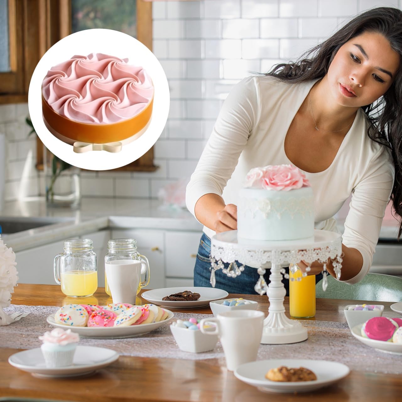 GLEAVI Spiral Flower Silicone Cake Mold 7.00 X 7.00 X 2.16 in Non Stick Baking Mold Reusable Diy Cake for Desserts Pudding Candy Home Kitchen