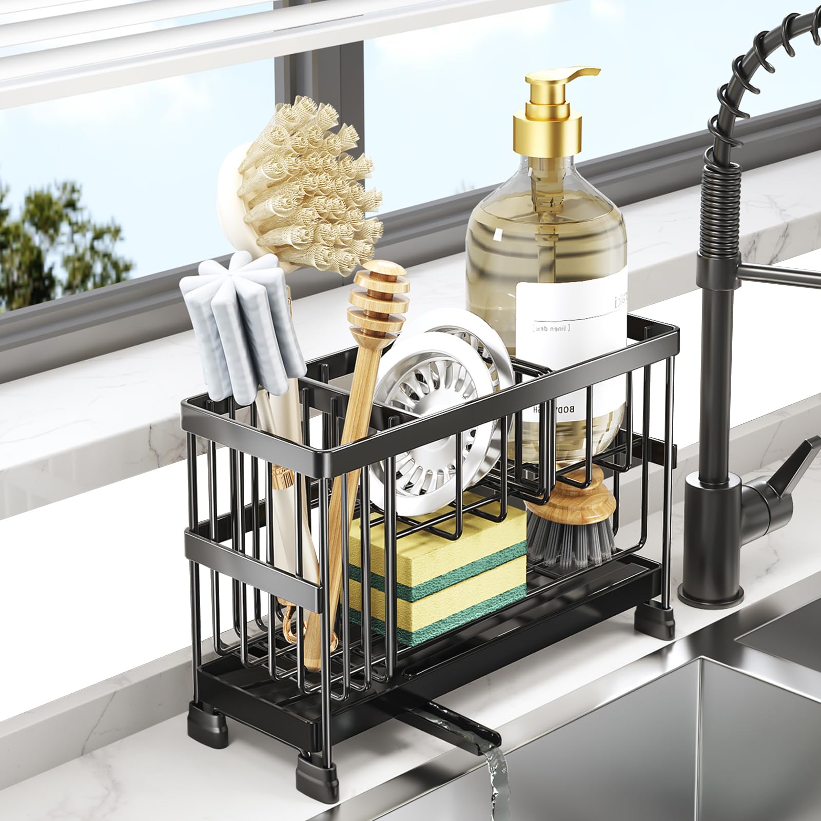 Photo 1 of SPRIKIR Sponge Holder for Kitchen Sink, 2-Tier Sink Caddy Organizer with High Brush Holder, Dish Soap and Scrubber Holder- Kitchen Counter Decro -RV Essentials -House Warming Gift