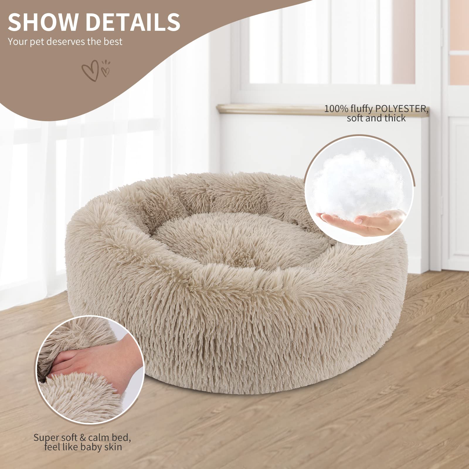 BVAGSS Soft Cuscini Letti Letto per Animali Rotondo Caldo Morbido soffice Peluche Sleeping Sofa per Gatti e Cani XH034 (Diameter:70cm, Light Brown)